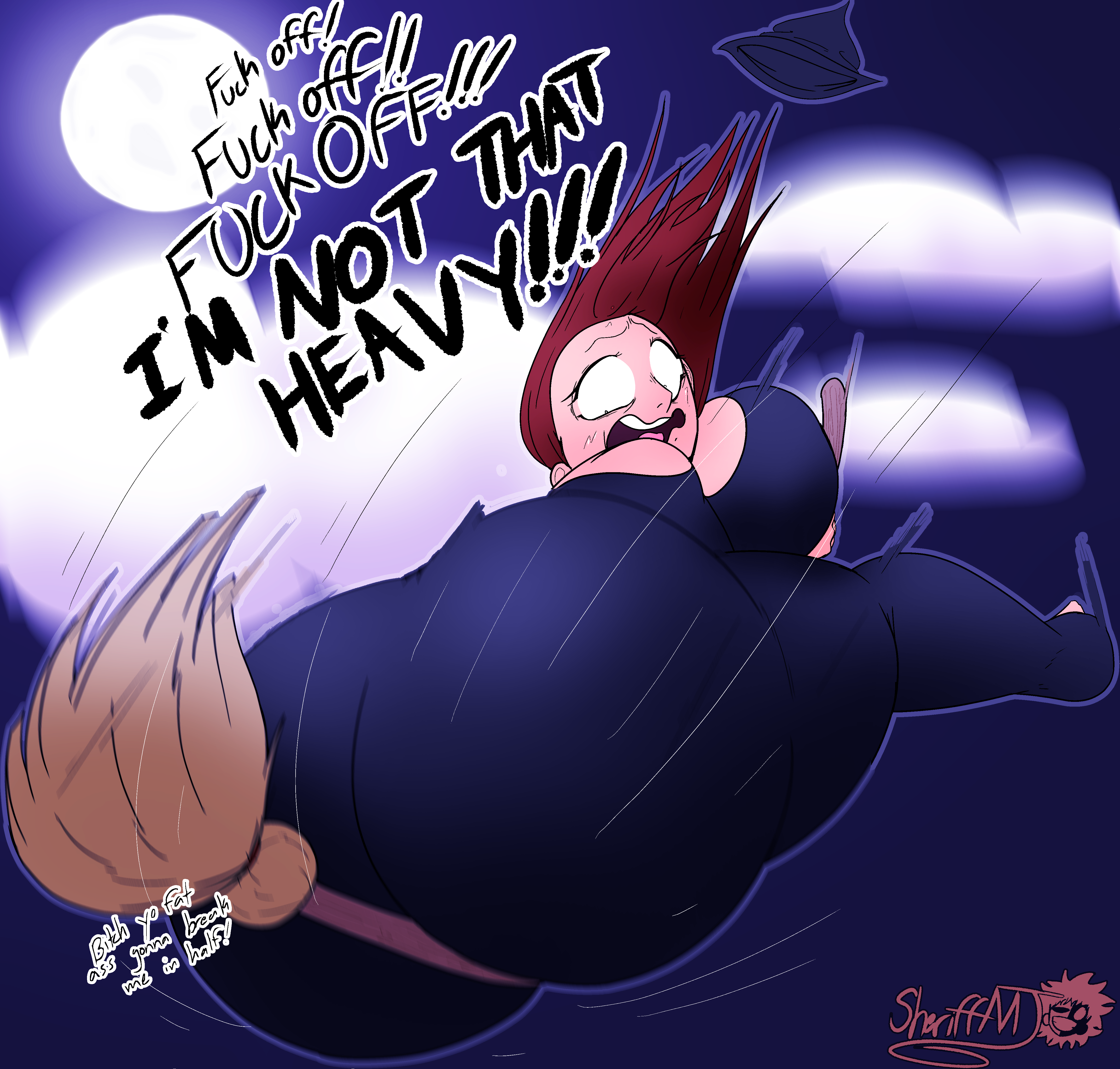2021, ass, ass focus, big ass, big breasts, big butt, breasts, broom, butt focus, digital media (artwork), falling, fat ass, female, female only, huge ass, huge butt, human, lewdtober, masterj291, night, night sky, sky, witch