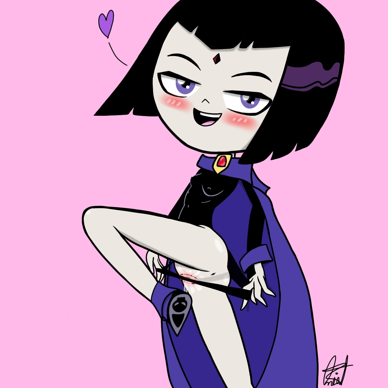 1girls, anus, arousal, aroused, aroused female, aroused smile, ass, asshole, bare ass, bare thighs, black hair, blush, cape, dc, dc comics, doppiottg, erect nipples, female, female only, heart, horny, horny female, nipples, nipples visible through clothing, purple cape, pussy, pussy juice, raven (dc), smooth skin, teen titans, teen titans go, teenager, turned on, wet pussy