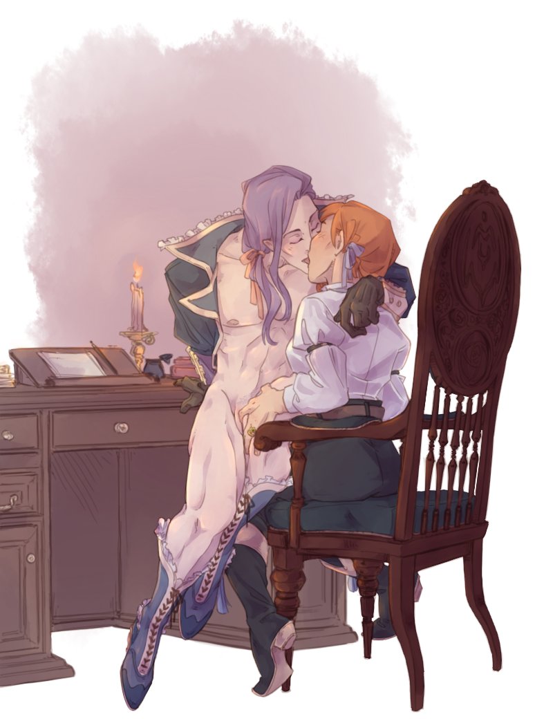 fire_emblem fire_emblem:_three_houses holding_penis hornktyhours kissing leonie_pinelli long_hair lorenz_hellman_gloucester nintendo orange_hair partially_clothed purple_hair sitting_on_lap