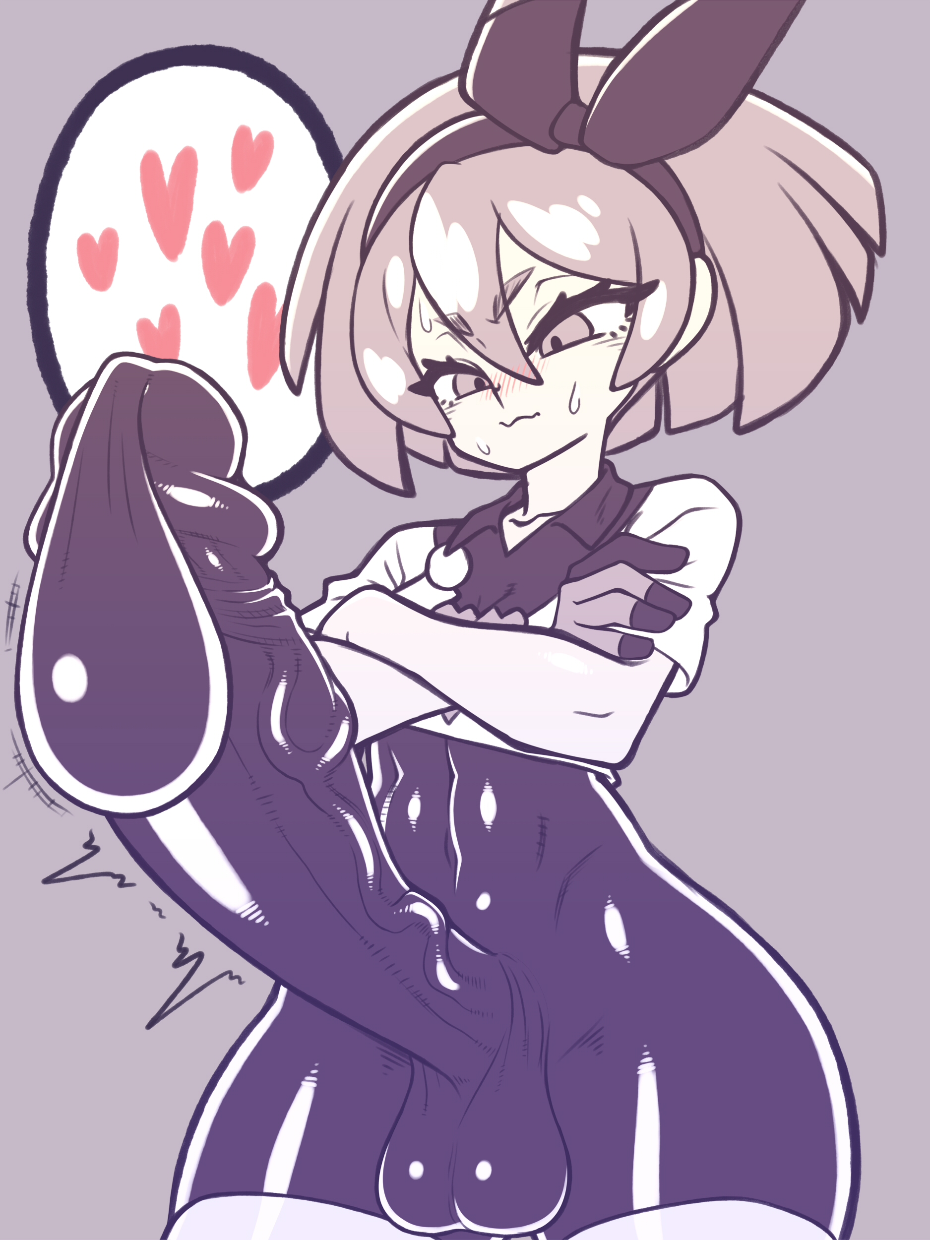 1futa, abs, ass, balls, bea (pokemon), big ass, big balls, bodysuit, clothed, clothing, condom suit, cum, cum balloon, ejaculation, erection, fully clothed, futa only, futanari, hair ribbon, hands-free, handsfree ejaculation, huge cock, human, intersex, kaikoinu, large penis, latex, latex bodysuit, latex futa, latex suit, latex vagina, monochrome, nintendo, penis, pokemon, pokemon ss, pussy, short hair, solo, speech bubble, spoken heart, standing, sweat, testicles, thick thighs, thighs, tight fit, veiny penis, wide hips