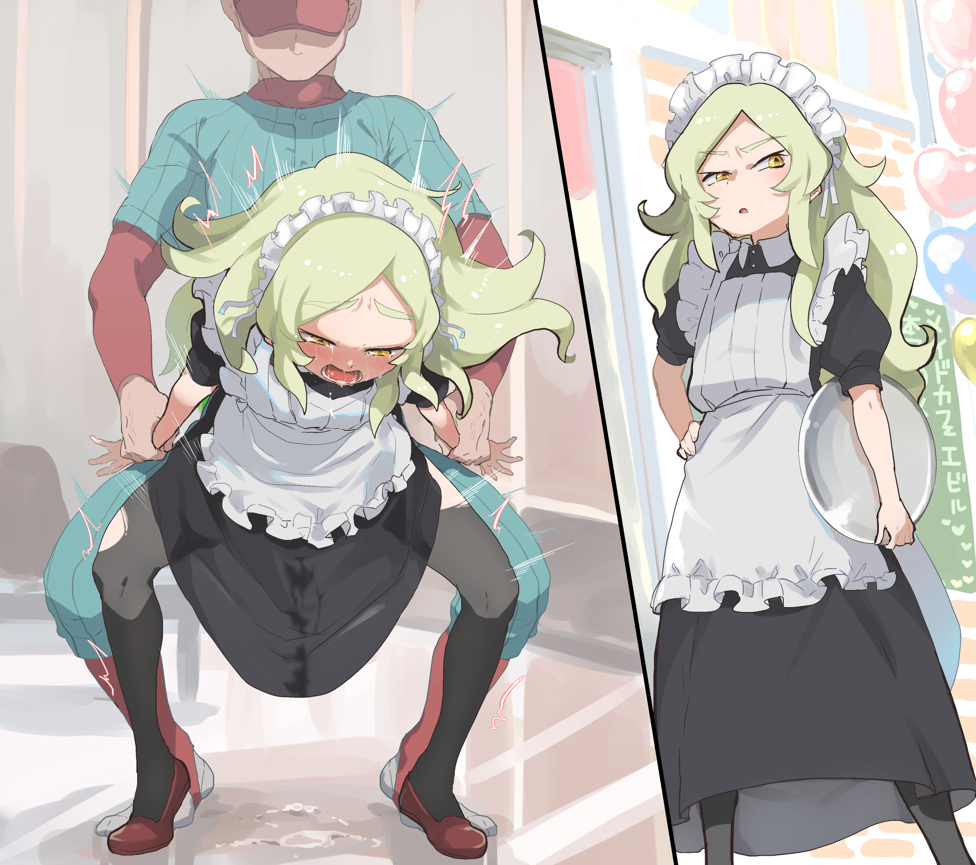 2boys, anal, anal sex, blush, clothed sex, crossdressing, faceless male, femboy, gay, gay male, genital fluids, girly, grabbing from behind, long hair, maid, maid headdress, maid uniform, male, male penetrating, male/male, original, sex, standing, standing sex, thighs, yaminokawaii, yaoi
