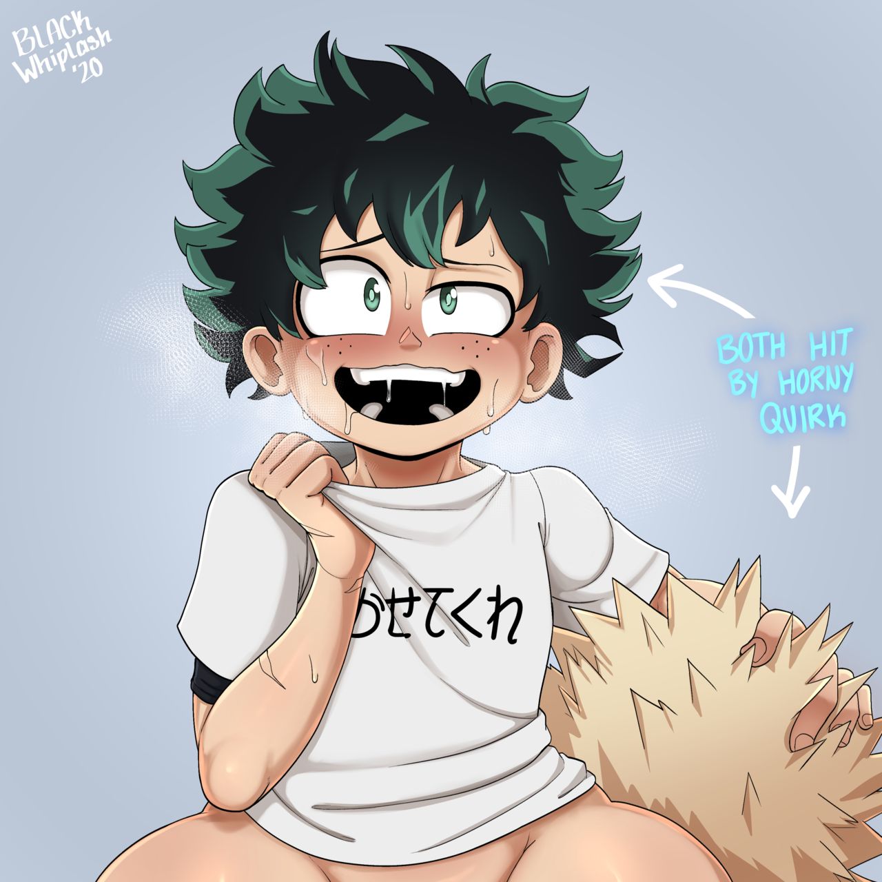 2boys, ass eating, blackwhiplash, blonde hair, bwl, femboy, girly, green eyes, green hair, horny, izuku midoriya, katsuki bakugou, male, male/male, my hero academia, pear shaped, pleasure face, saliva, spiky hair, sweat, thick hips, trap, wide hips