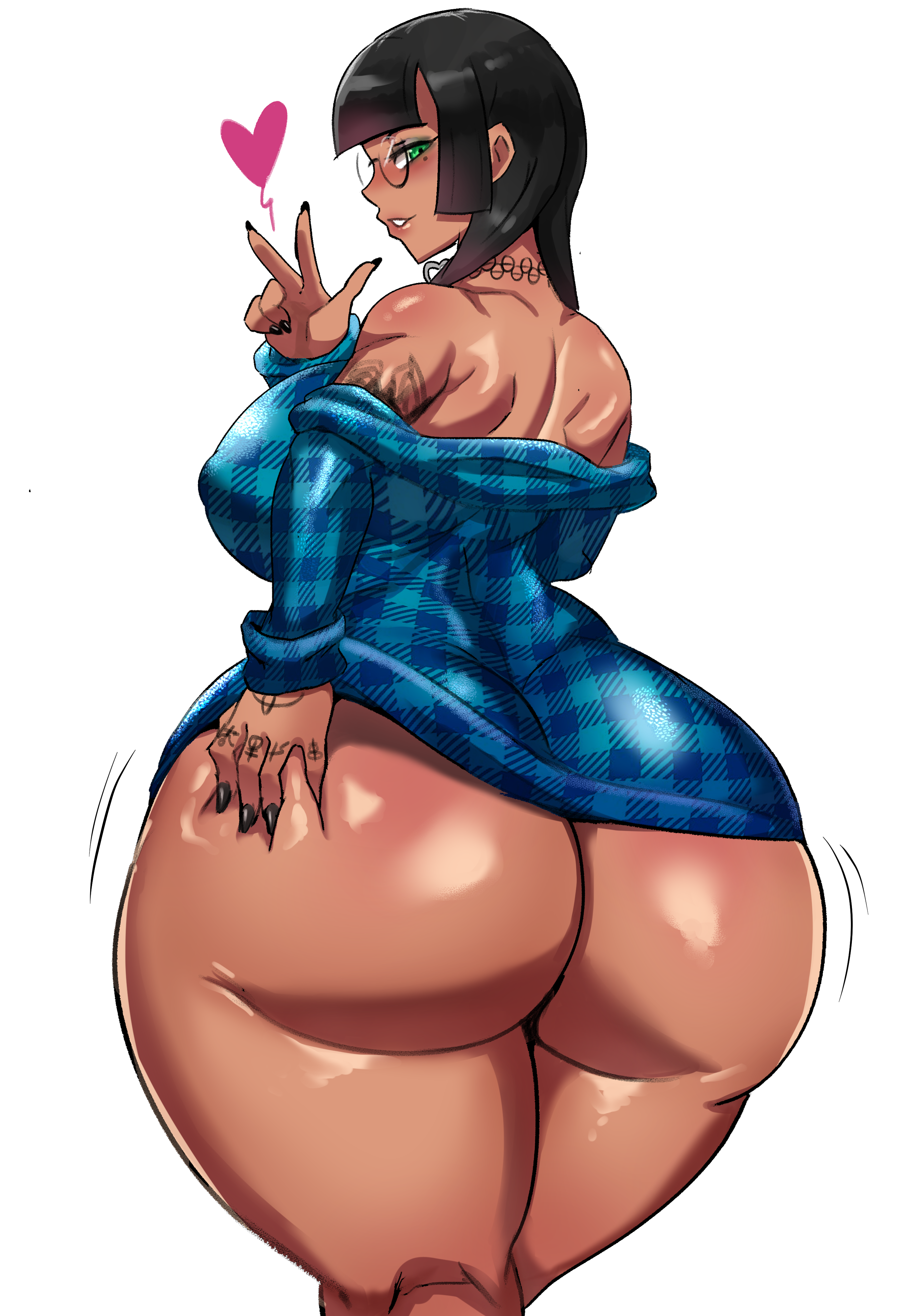 1girls, 2021, ass, ass focus, ass shot, black hair, bottom heavy, bottomless, bottomless female, breasts, brown skin, busty, fat ass, female, female focus, female only, green eyes, hi res, huge ass, hyper hourglass, lard ass, long hair, massive ass, original, original character, peace sign, showing off ass, tan, tan-skinned female, tanned skin, tattoo, tattooed arm, thick thighs, thighs, wide hips, ytrall