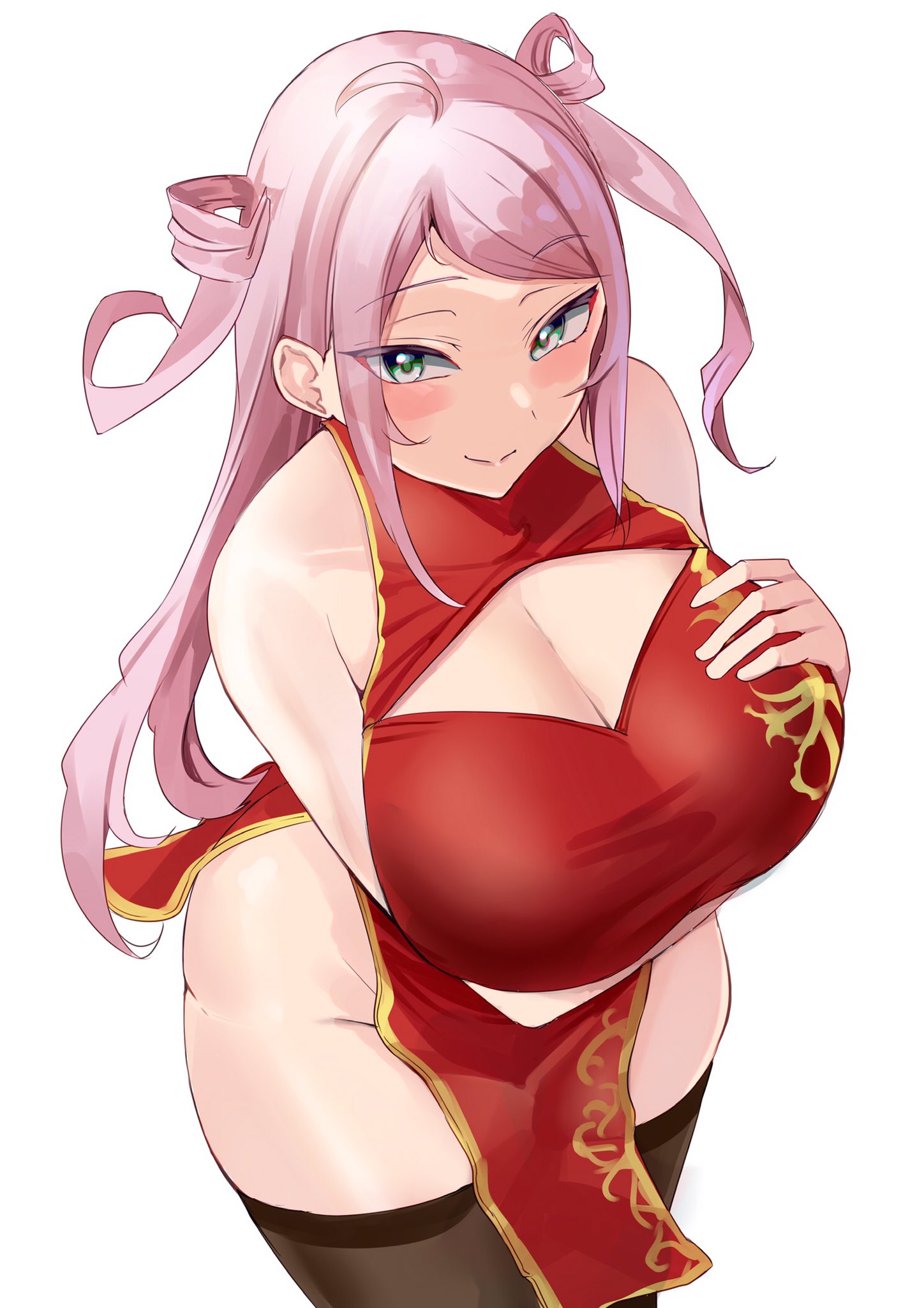 1girls, ass, big ass, big breasts, big butt, big hips, breasts, busty, china dress, chinese clothes, dress, female, female only, green eyes, grey eyes, hips, large breasts, love live!, love live! nijigasaki high school idol club, mostly clothed, pelvic curtain, pink hair, thick thighs, thighhighs, thighs, yamasonson, zhong lanzhu