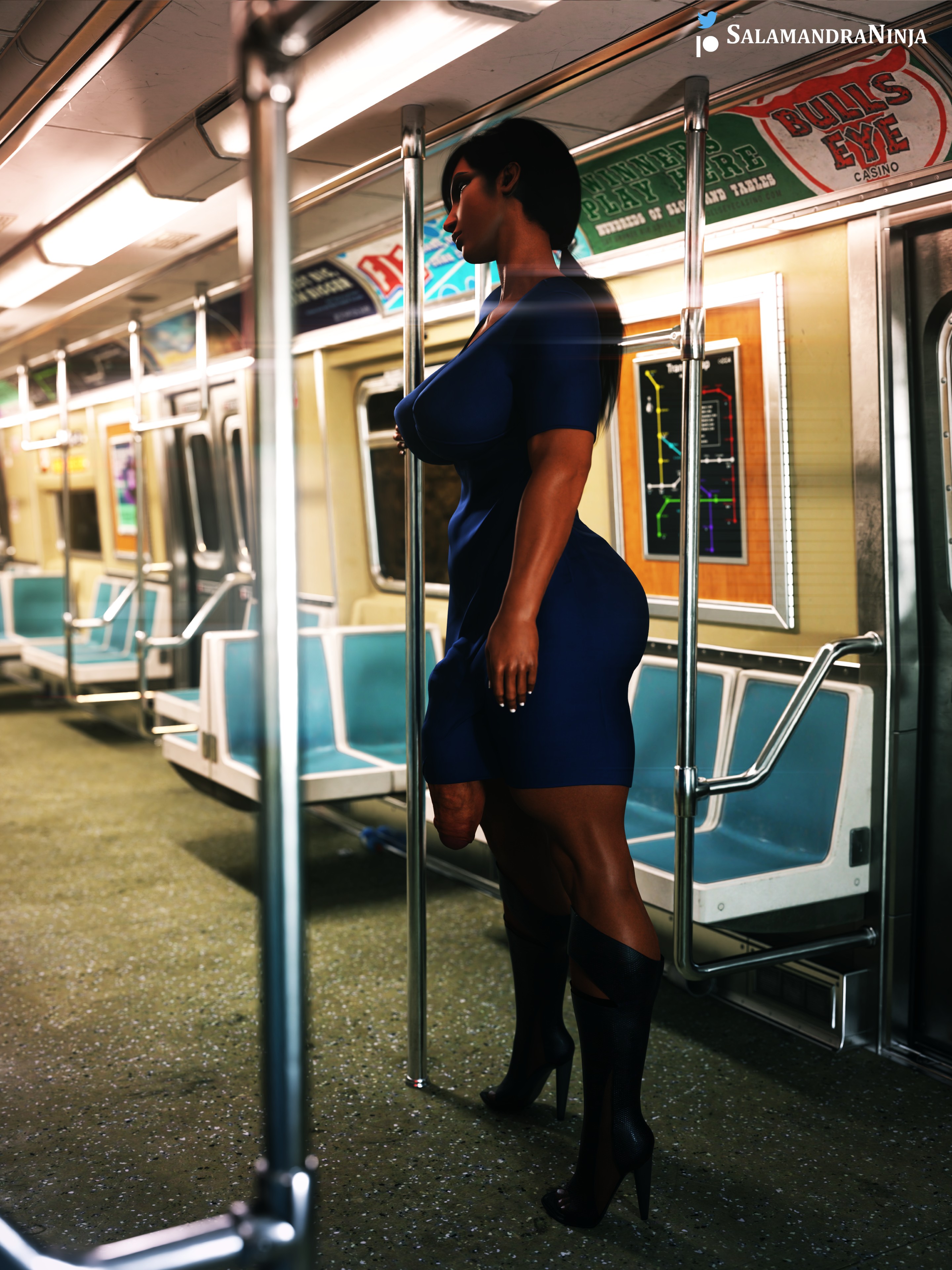 1futa, 3d, ass, big ass, big breasts, blizzard entertainment, bottomless skirt, breasts, cameltail, dark skin, dark-skinned futa, daz studio, daz3d, flaccid, flashing, futa only, futanari, heels, high heel boots, huge cock, intersex, overwatch, partially clothed, penis, penis bulge, penis out, penis under clothes, penis under skirt, pharah, pinup, public, public exposure, public indecency, public transportation, salamandraninja, skirt, solo, standing, thick thighs, train