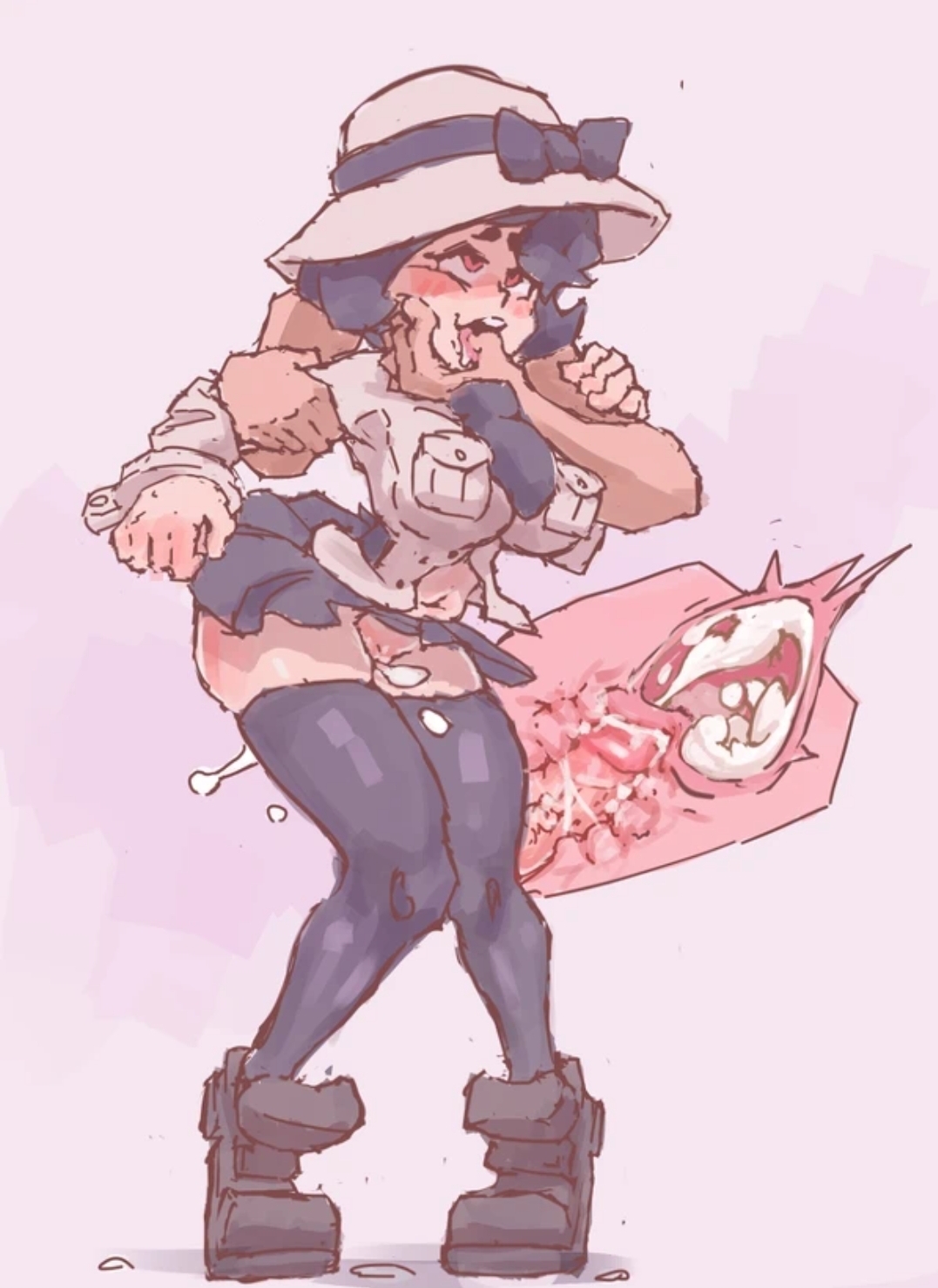 1girls, ahe gao, arm grab, black hair, black legwear, black skirt, black thighhighs, blush, clothed sex, clothing, cross section, cum, cum in pussy, cum in uterus, cum inside, dalgot, female, femsub, filia (skullgirls), finger in mouth, from behind, hat, knees together feet apart, legs together, male, open mouth, penetration, penis, pussy, red eyes, samson (skullgirls), school uniform, sex, short hair, skirt, skirt lift, skullgirls, thighhighs, tongue, tongue out, uterus, vaginal penetration, white background