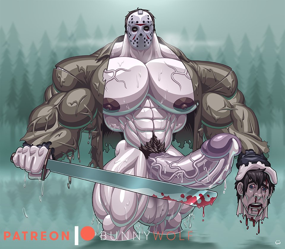 balls bars big_balls big_penis blood boner erection friday_the_13th gay hockey_mask horror_(theme) jacket jason_voorhees looking_at_viewer machete male male_only mask muscles muscular muscular_male penis solo veiny_penis wet wet_clothes wolfiecanem