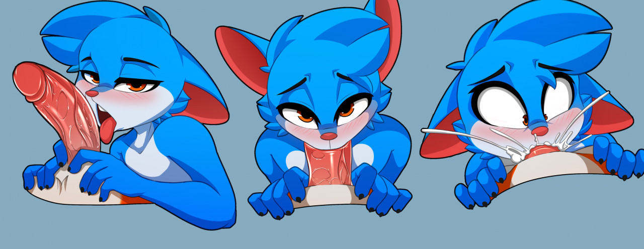 :>=, 2boys, 2d, anthro, big ears, blowjob, blowjob face, blue fur, blush, brown eyes, comic page, cum, cum dripping from nose, cum in mouth, cum inside, cum out nose, cumshot, digital drawing (artwork), digital media (artwork), fellatio, fur, furry, gay, half-closed eyes, hands on belly, jay-r, licking, licking penis, looking at viewer, looking pleasured, male, oral, oral sex, orange eyes, orgasm, original character, original characters, penis, pov, saliva, saliva on penis, saliva trail, seductive eyes, seductive look, tongue, tongue out, veiny penis, yaoi