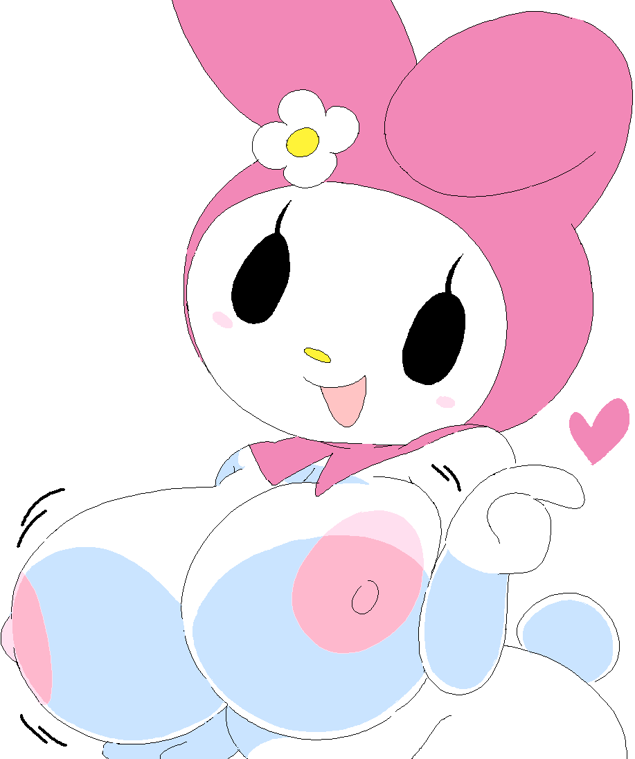 breast jiggle, breasts, dream-cassette, female, heart, hoshime, huge breasts, mob face, my melody, onegai my melody, sanrio, shortstack
