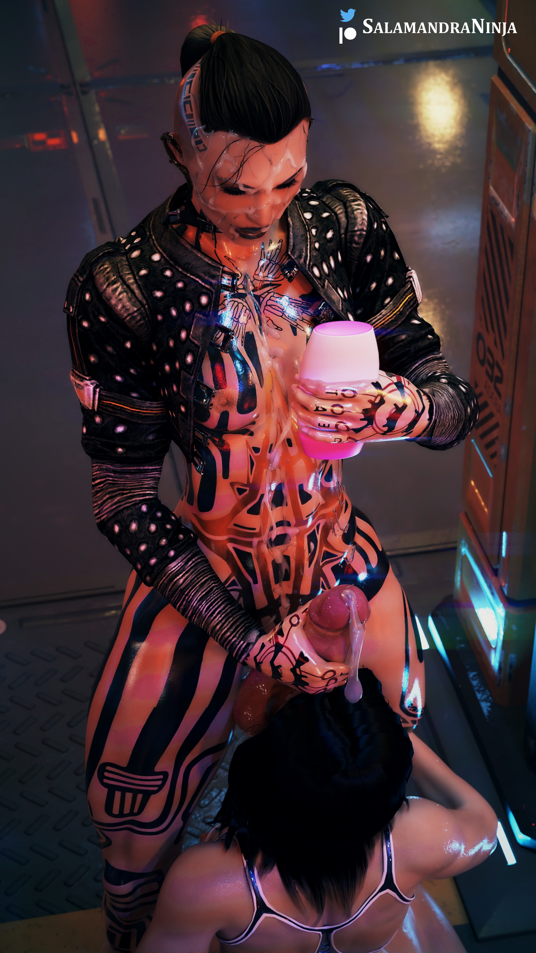 3d, cum, female, futa on female, futanari, intersex, jack (mass effect), mass effect, miranda lawson, salamandraninja