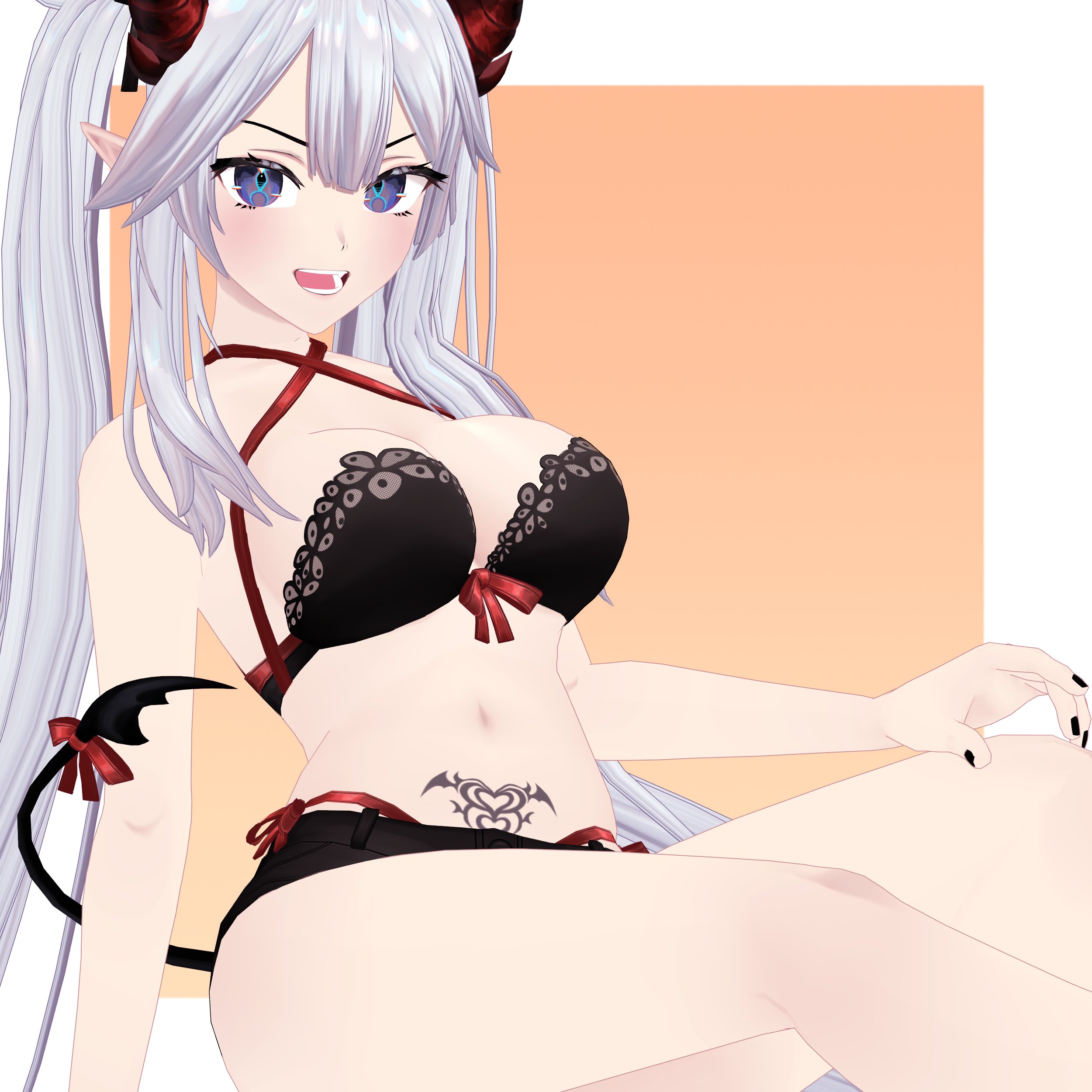 3d, bikini, demon, jjinomu, pubic tattoo, succubus, succubus horns, succubus tail, succubus tattoo, swimsuit, tagme, veibae, virtual youtuber, vshojo