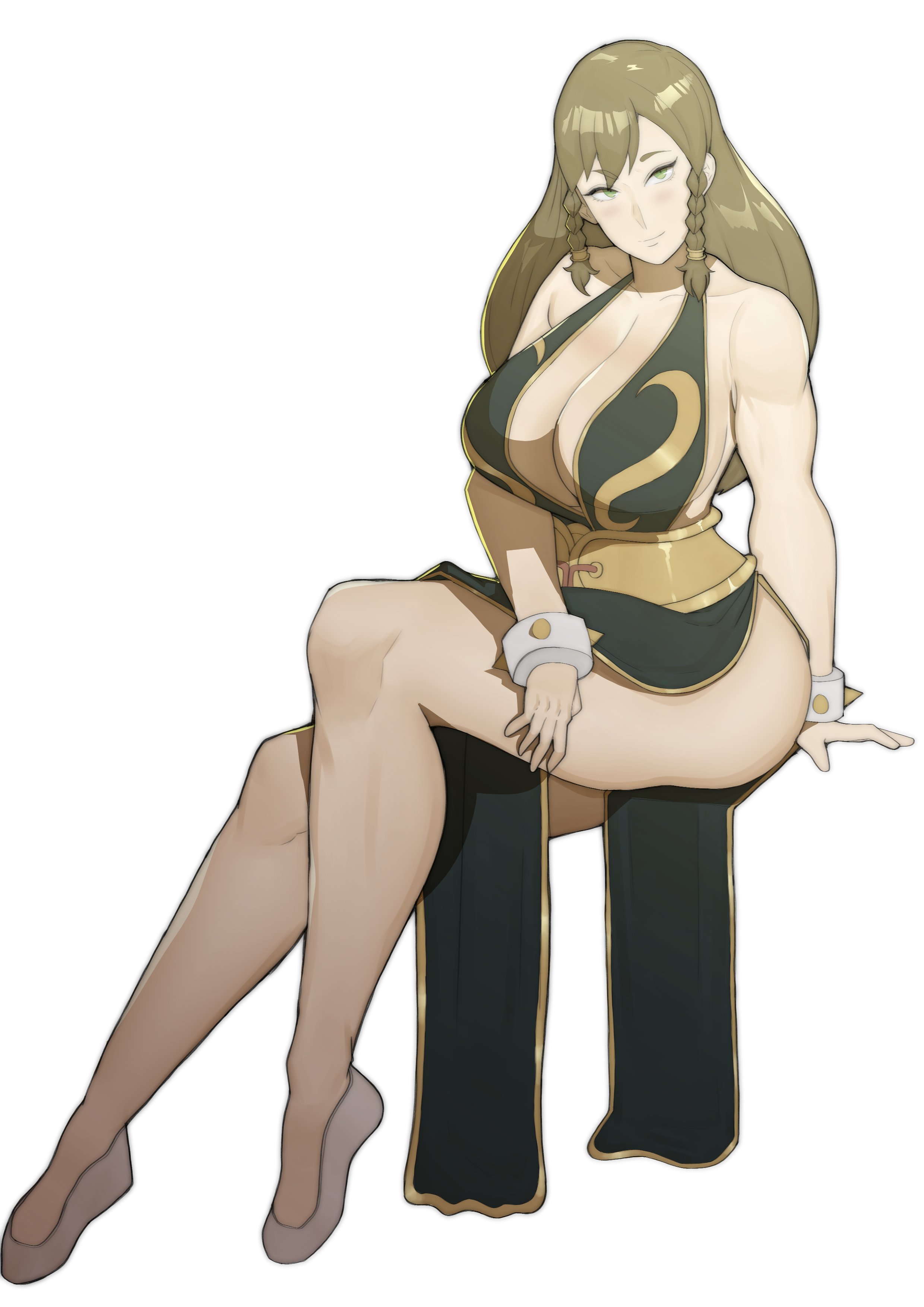 1girls, alternate costume, big breasts, braids, breasts, brown hair, capcom, chinese clothes, chun-li, chun-li (battle ouffit sfv), curvy figure, doublehero, female, huge breasts, large breasts, long hair, solo, street fighter, street fighter v, thick thighs, thighs, white background, wide hips