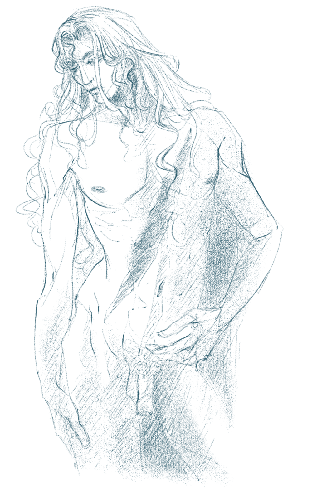 adonis_belt alucard_(castlevania) anatomical_study anatomically_correct_penis areolae ballsack bara belly_button bishonen castlevania castlevania_(netflix) chest_scar cock collarbone completely_nude curly_pubic_hair dhampir dick flaccid_penis hand_on_hip long_hair_male looking_down looking_to_the_side male_only medium_penis monochrome muscular_male naked naked_male nipples nude nude_male penis pubic_hair scar scars sketch testicles uncensored uncircumcised uncut vampire