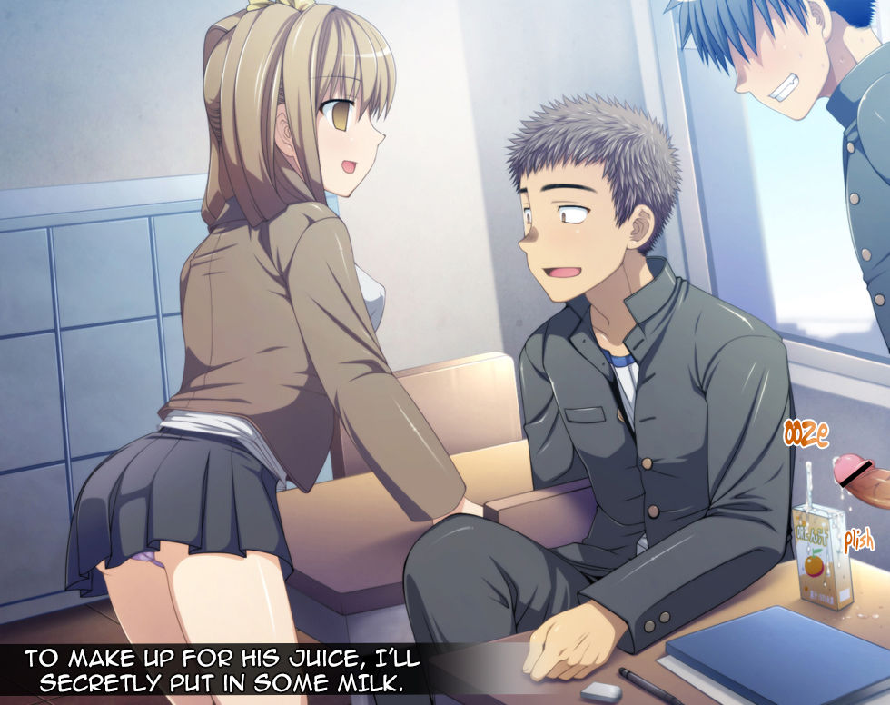 1girls 2boys clothed clothing cum cum_in_container cum_in_drink cum_in_juice_box dialogue duo english_text female fully_clothed futase_hikaru hard_translated human light-skinned_female light-skinned_male light_skin male pale_skin rape school_uniform schoolboy schoolgirl sex text time_stop translated vaginal_penetration