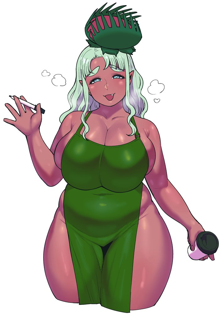 1girls alraune apron bbw big_breasts breasts curvy elf-san_wa_yaserarenai female female_focus front_view green_hair huge_breasts humanoid iced_latte_with_breast_milk kusahanada long_hair meme naked naked_apron plant_girl plant_hair plump pointy_ears slightly_chubby synecdoche thick_thighs venus_flytrap visible_breath voluptuous white_background wide_hips