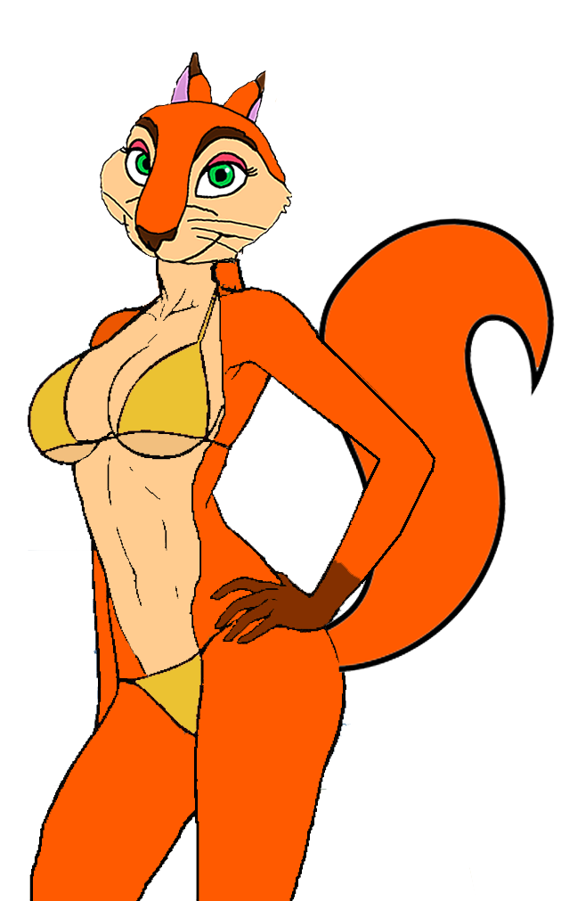 akatsukishiranui-fox alluring andie_(the_nut_job) anthro big_breasts bikini breasts cebuq edit female green_eyes hand_on_hip legs pin_up red_squirrel squirrel sultry swimsuit the_nut_job voluptuous