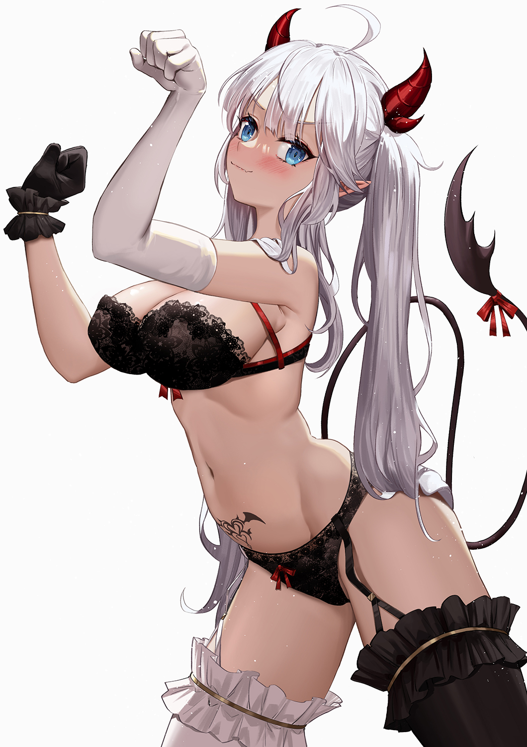 black bra, black panties, bra, cpcp, demon, female, female only, frills, lingerie, panties, solo, solo female, succubus, twintails, underwear, veibae, virtual youtuber, vshojo