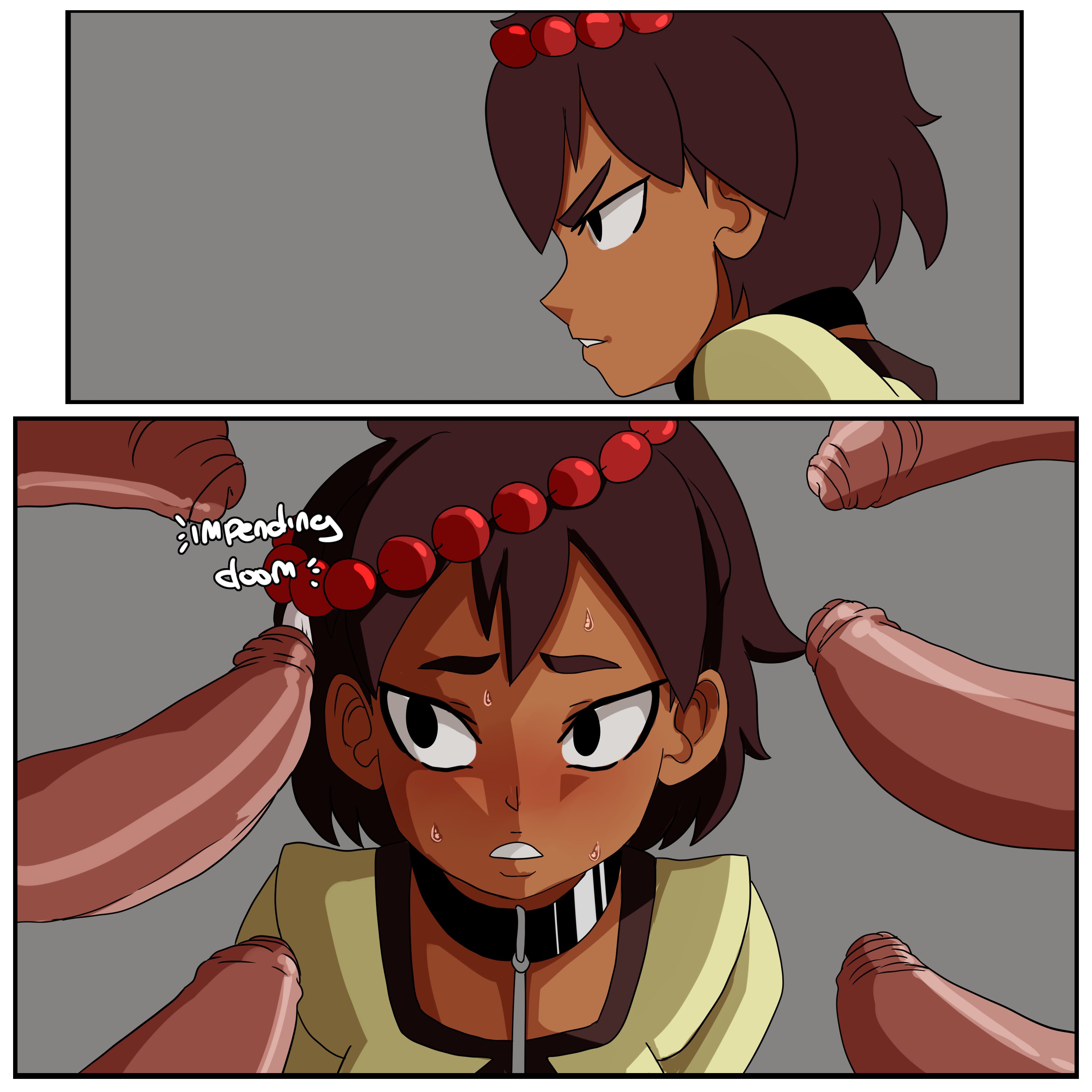 1girls, ajna (indivisible), asian, blowbang, brown hair, brown skin, brown-skinned female, collar, comic, dark skin, dark-skinned female, female, foreskin, imminent rape, indivisible, inuyuru, lab zero games, leash, male, multiple boys, multiple males, multiple penises, penis, rape, slave, southeast asian, surrounded by penises, sweat, tagme, teenage female, teenager, text, uncircumcised