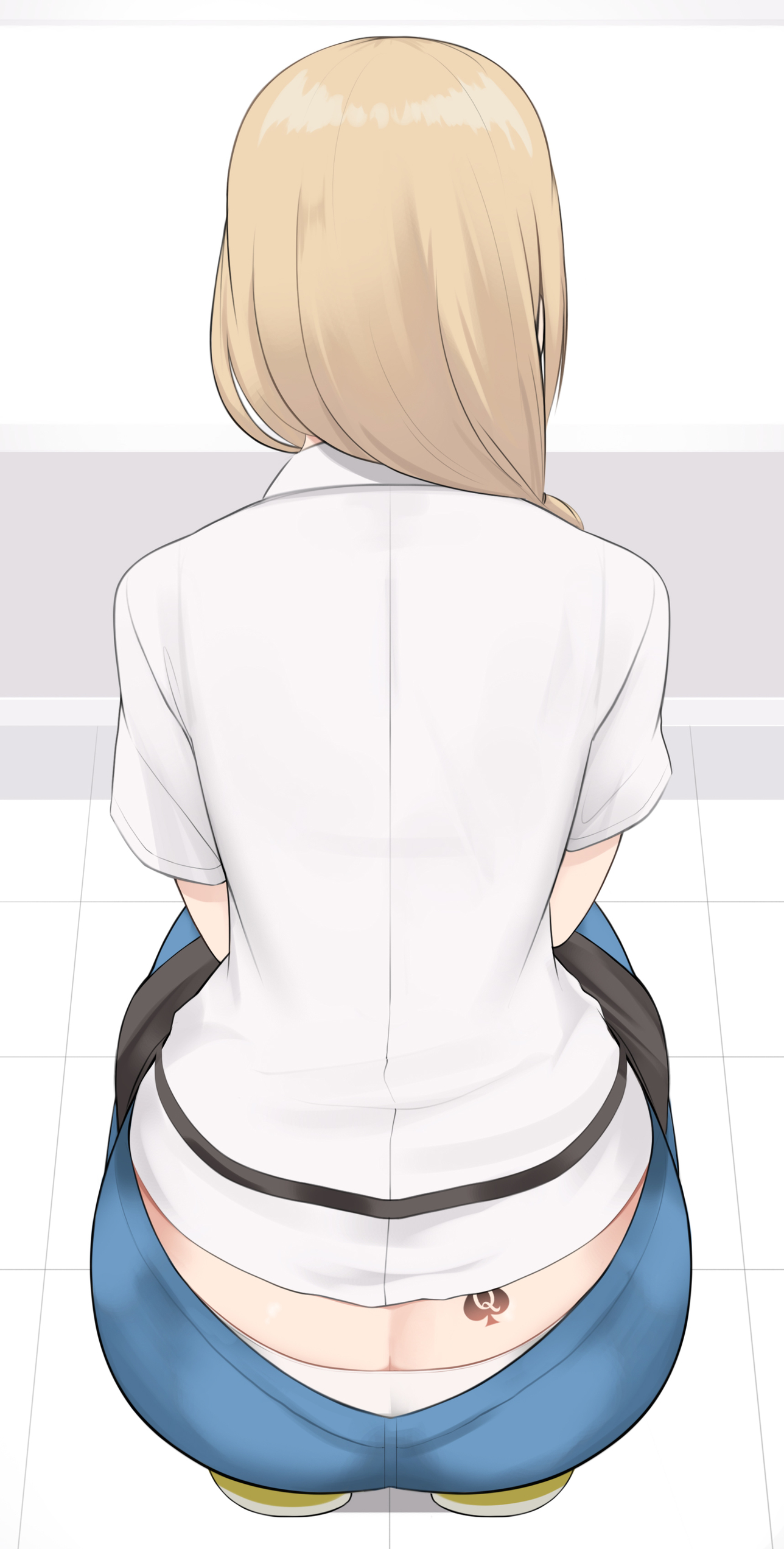 1girls, ass, ass cleavage, ass crack, blonde hair, butt crack, female, haeil2, jahy-sama wa kujikenai!, light skin, light-skinned female, pale skin, pale-skinned female, panties, pantsu, queen of spades, spade, tattoo, tenchou (jahy)