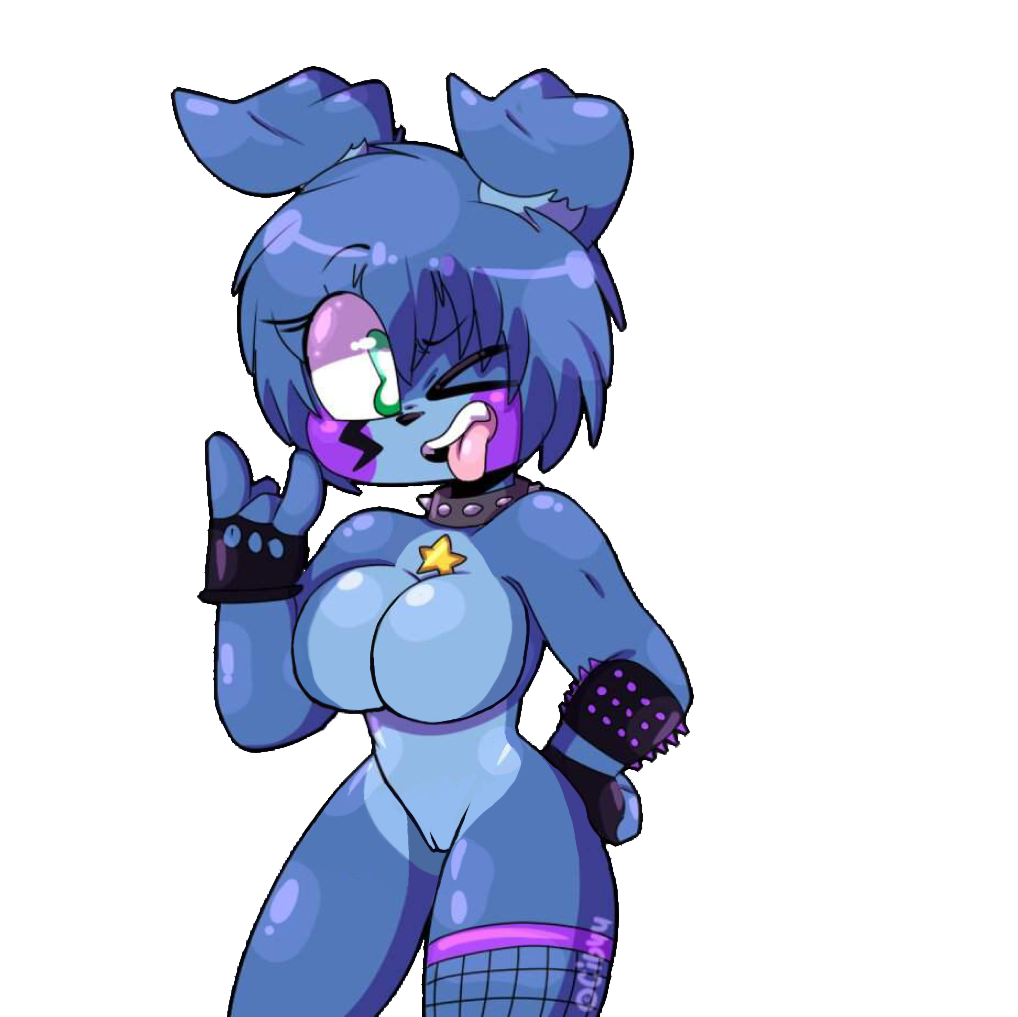 bonnie_(fnaf) choker edit female female_only fingerless_gloves five_nights_at_freddy's rockstar_bonnie rule_63 wink