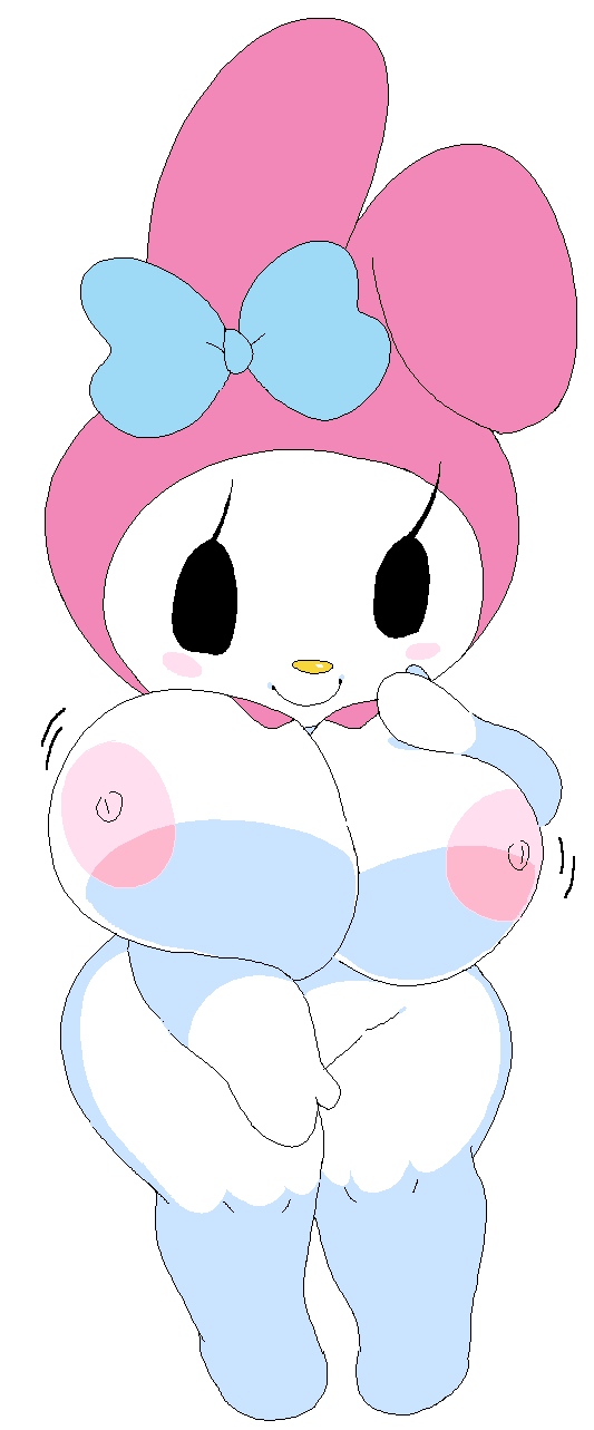 breasts, dream-cassette, female, hoshime, huge breasts, jiggle, mob face, my melody, onegai my melody, sanrio, shortstack, solo