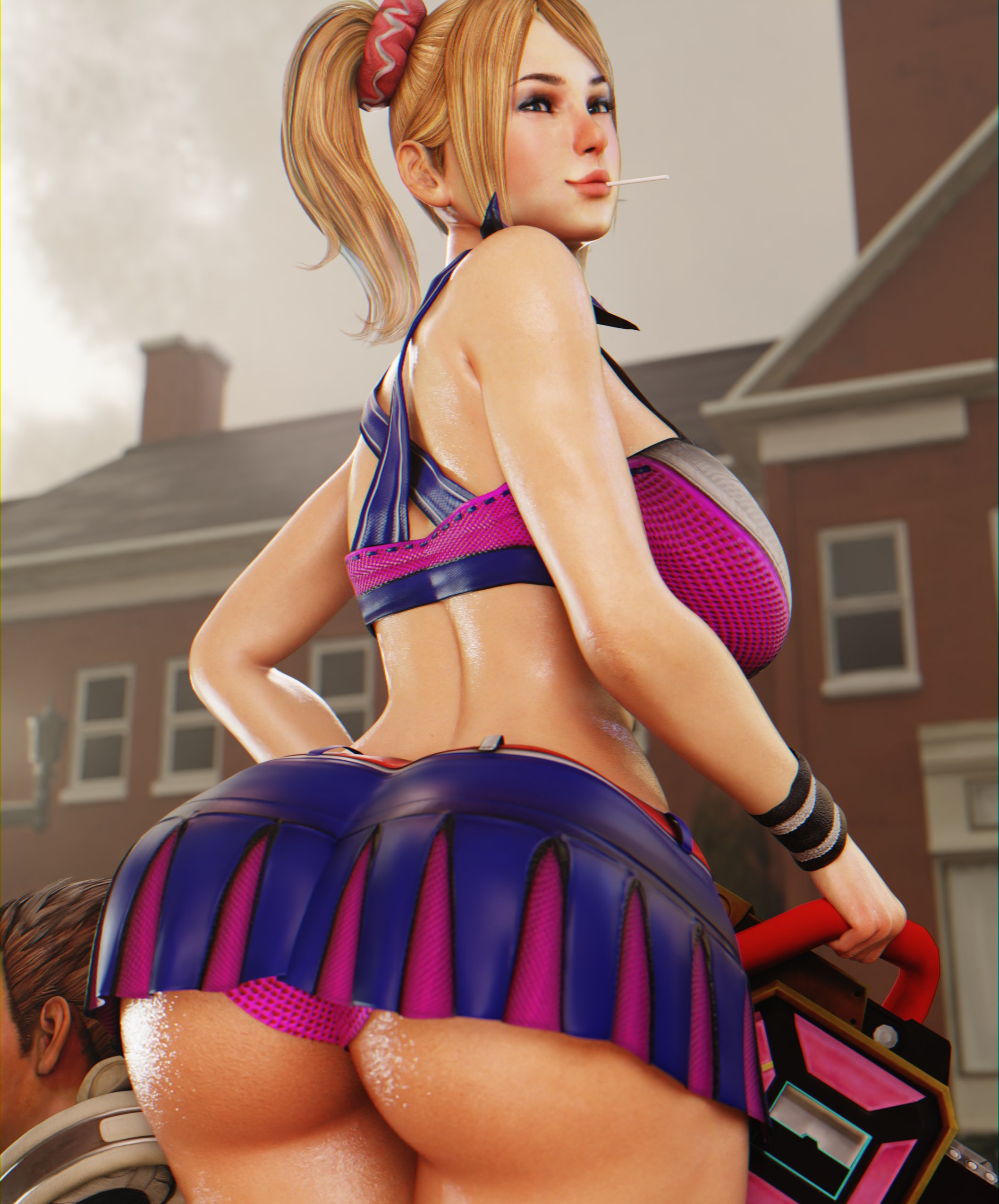 1girls, 3d, ass, big ass, blonde hair, blue eyes, dat ass, female, female only, huge ass, juliet starling, lollipop, lollipop chainsaw, nick carlyle, pigtails, solo, vensaku