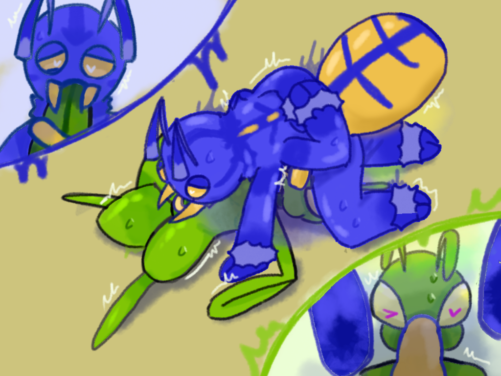 ant anthro arthropod bill_(chornywolfy) bodily_fluids chornywolfy duo duo_focus fellatio genitals group heart_eyes heart_symbol honeypot_ant hymenopteran insects long_tongue male male/male manny_(hhbrother) mantis nude oral oral_penetration penetration penile penis sex sucking sweat tongue tongue_out tonguejob