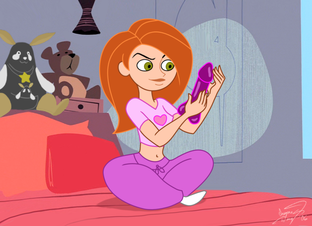 bed bedroom crossed_legs dildo disney enigmawing female female_only human kim_possible kimberly_ann_possible long_hair navel official_style small_breasts solo straight_hair stuffed_animal