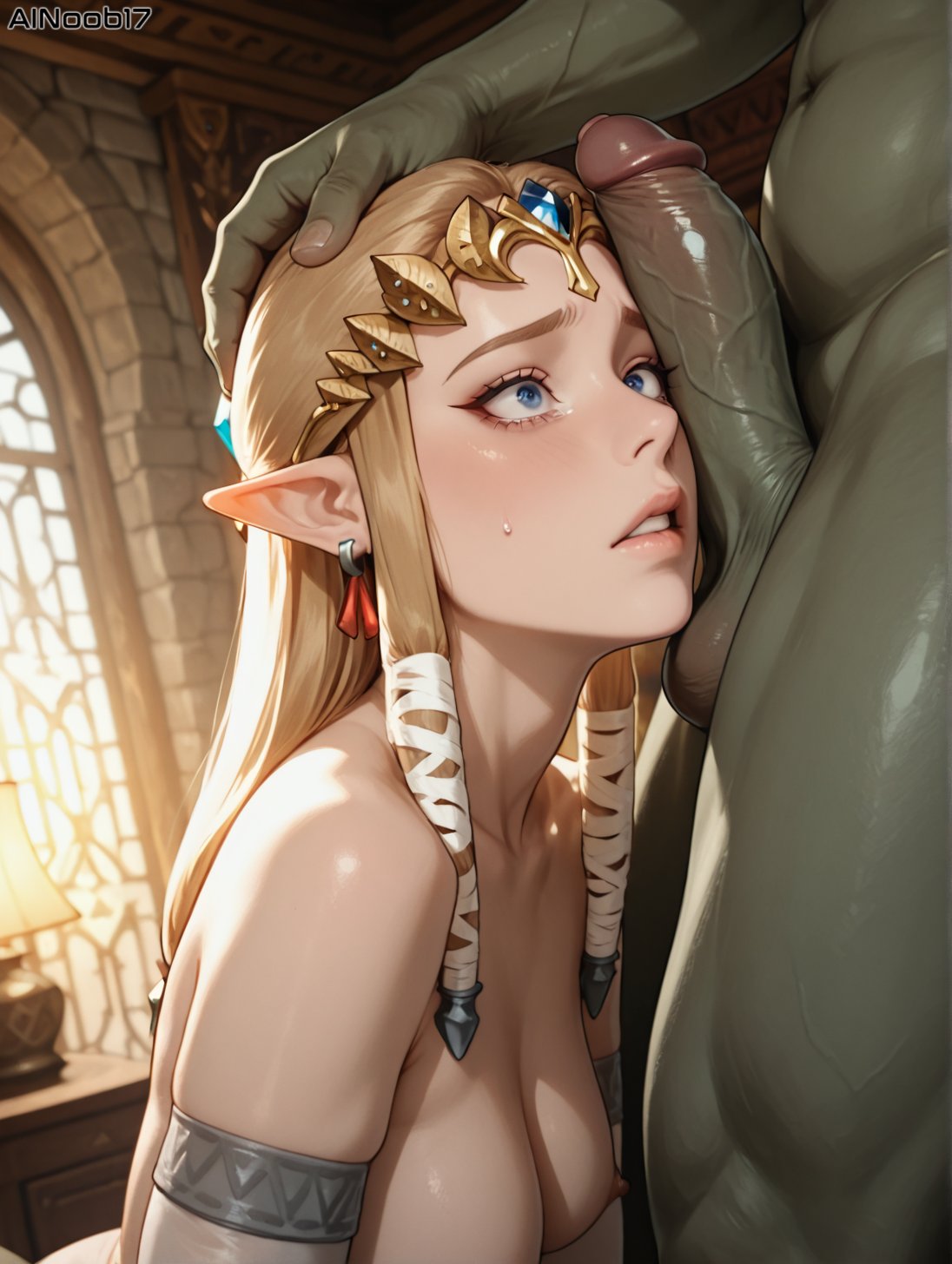 1boy 1boy1girl 1girls ai_generated ainoob17 blonde_hair breasts female ganondorf ganondorf_(twilight_princess) male medium_breasts penis penis_on_face princess_zelda sad scared tagme the_legend_of_zelda twilight_princess zelda_(twilight_princess)