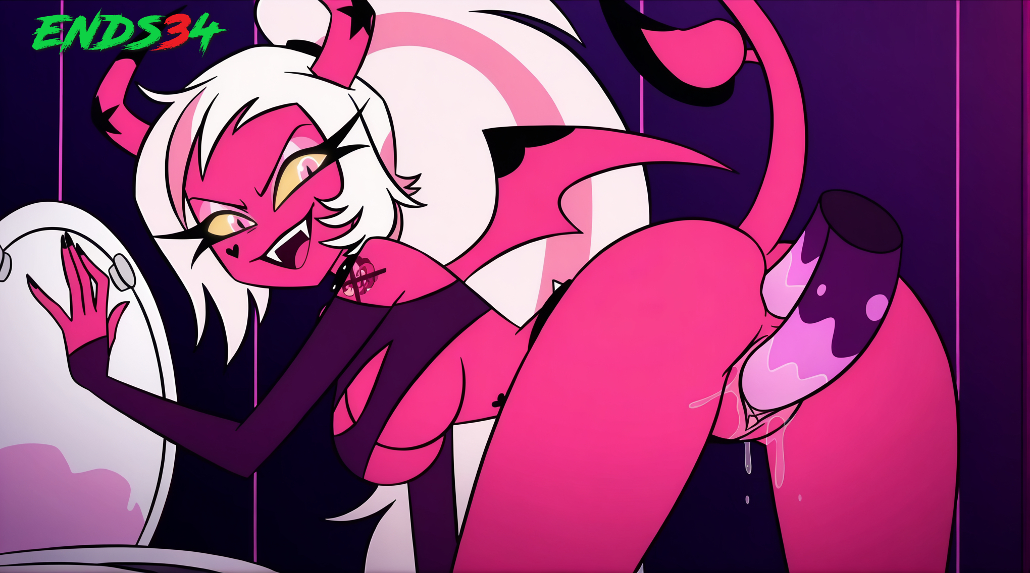ai generated, big breasts, breasts, demon, double penetration, ends34, female, female focus, helluva boss, sex, succubus, tail, verosika mayday (helluva boss)