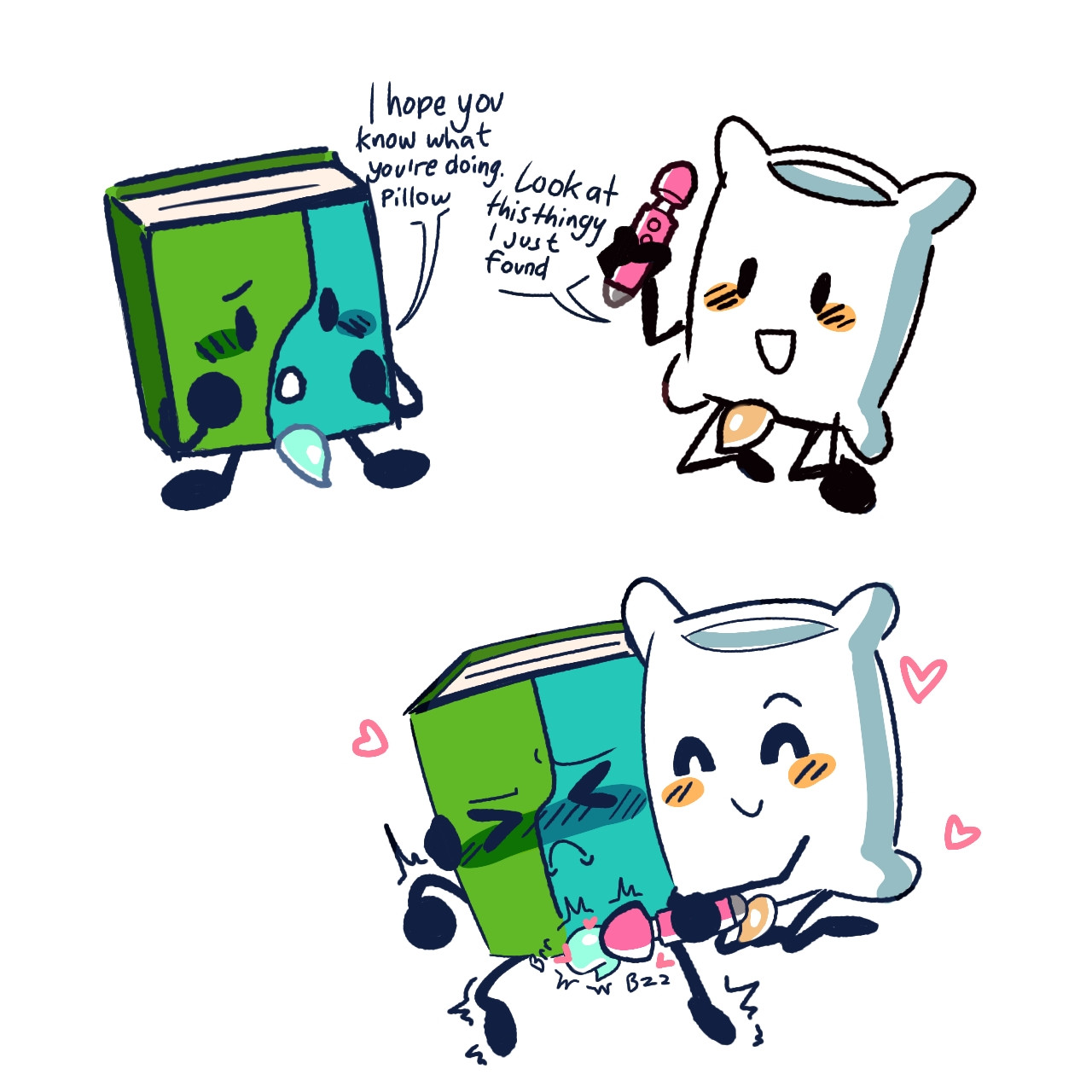>n<, 2025, 2futas, animate inanimate, battle for bfdi, battle for dream island, bfb, bfdi, blush, blush lines, blushing, book (bfdi), cakeslover, cock, futa on futa, futanari, genitals, happy, having fun, heart, hearts around head, hearts around penis, intersex, jacknjellify, motion lines, no balls, no humans, non-human, non-human only, non-human penis, object show, object show community, object shows, objects, osc, penis, pillow (bfdi), plain background, sex toy, shaking, simple background, smile, stick legs, stick limbs, tentacle, tentacle penis, the power of two, toying partner, tpot, two panel image, vibrator, vibrator on penis, white background, wtf is this