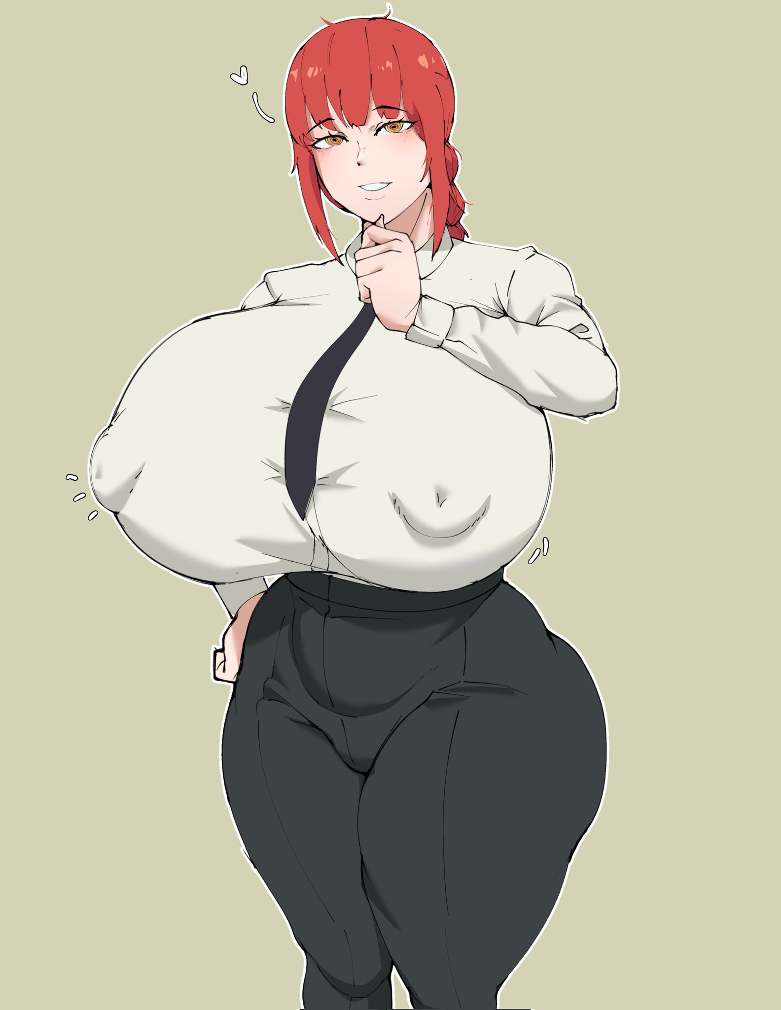 1girls, big breasts, breasts, chainsaw man, female, huge breasts, looking at viewer, makima (chainsaw man), nipple bulge, red hair, shinhyunxi, shounen jump, tagme, voluptuous, voluptuous female