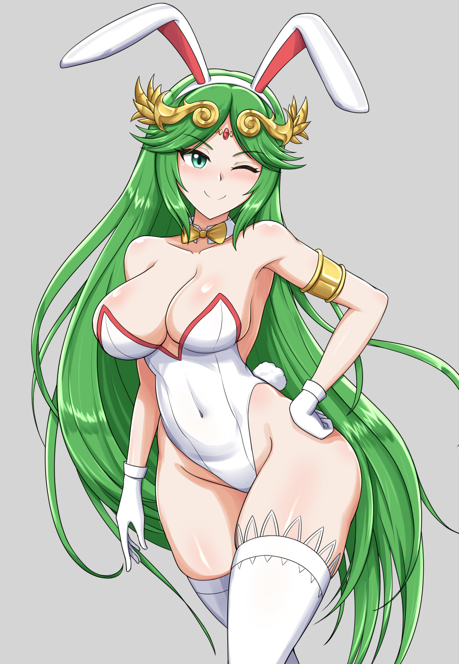 big breasts, breasts, bunnysuit, canadiananiguy, curvy figure, female, kid icarus, palutena, winking eye