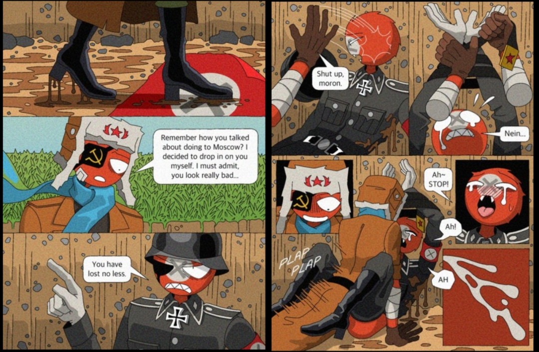 countryhumans, dominant male, gay, gay sex, male, male/male, octodyer, penetration, revenge sex, soldier, soviet union (countryhumans), submissive male, third reich (countryhumans), yaoi