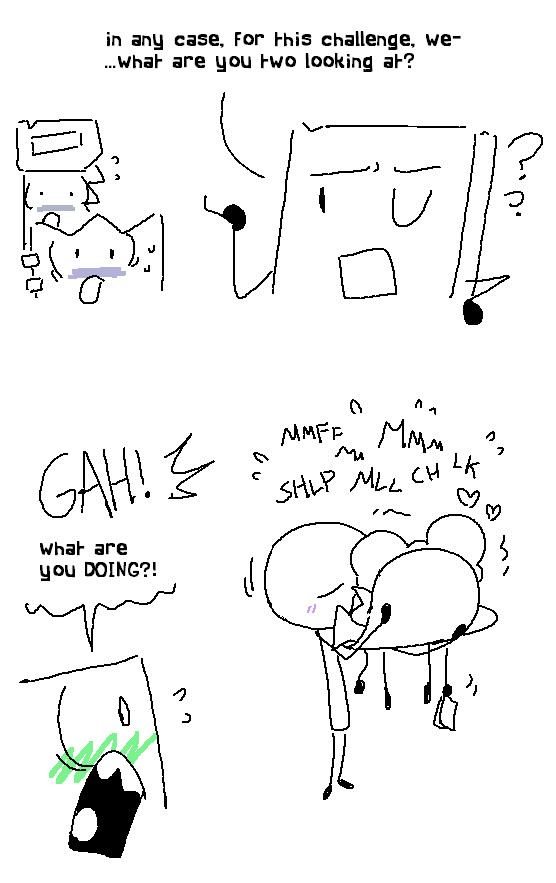 5girls ? animate_inanimate asking_a_question battle_for_bfb battle_for_bfdi battle_for_dream_island bfb bfdi black_and_white black_text bleh_(bfb) blush blushing blushing_female book_(bfdi) confused female female/female female_focus female_only gaty_(bfdi) green_blush in_public jacknjellify lollipop_(bfdi) looking_at_another making_out monochrome moonl1temans1on no_humans non-human non-human_only object_show object_show_community object_shows objectum oops_all_women osc purple_blush question_mark saw_(bfdi) shocked shocked_look taco_(bfdi) tagme text the_power_of_two tpot uncolored women yuri