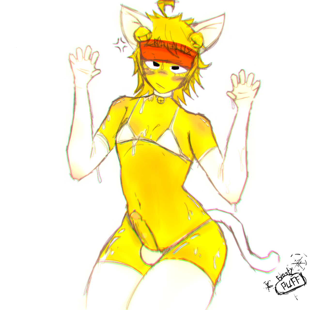 cat ears, cat tail, collar, elliot (forsaken), elliot (work at a pizza place), forsaken (roblox), frosty puff, hair, male, penis, roblox, roblox game, robloxian, tagme, tail, thighhighs, visor