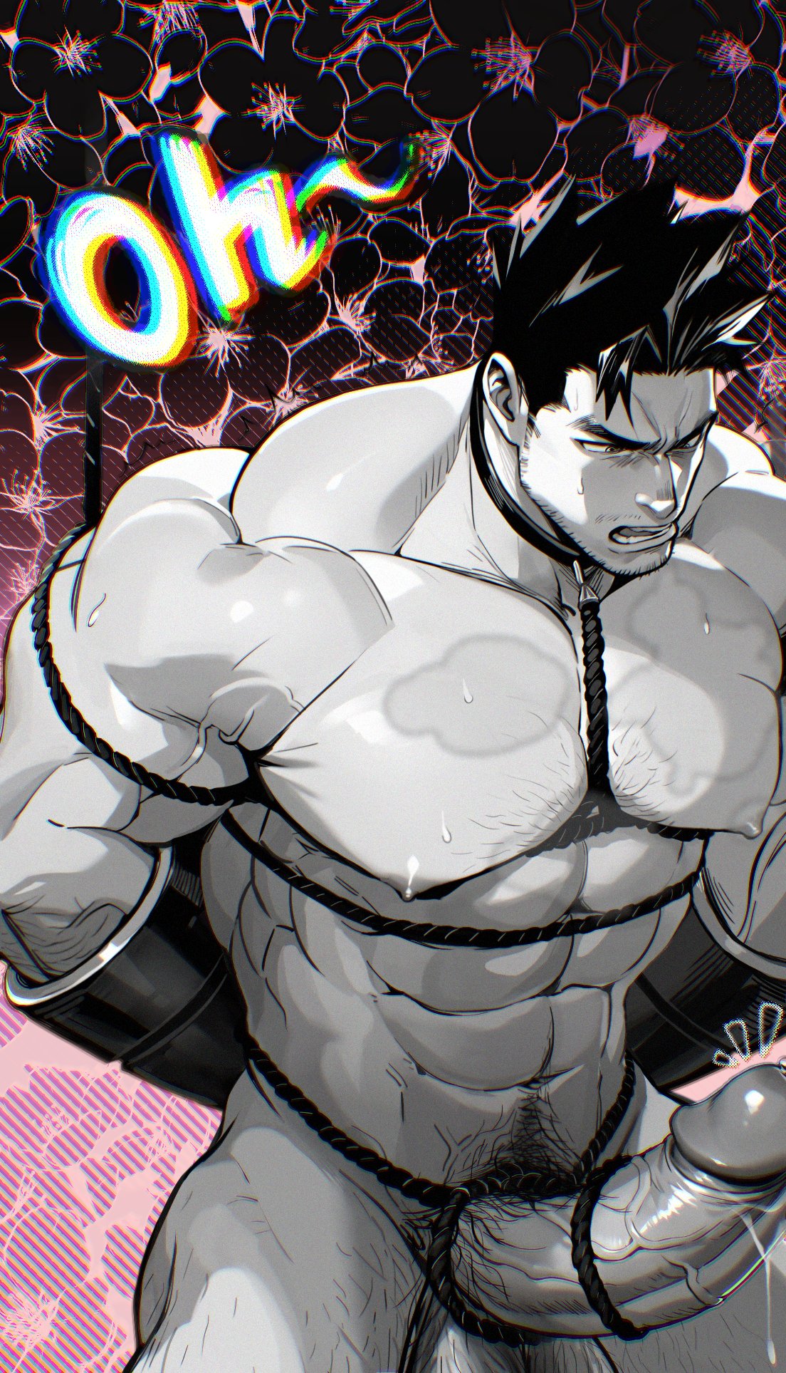 1boy, abs, bara, beard, big penis, boku no hero academia, bondage, chest hair, cock, endeavor (my hero academia), enji todoroki, erection, facial hair, gay, large pectorals, large penis, male, male focus, male only, muscles, muscular, muscular male, my hero academia, nipples, pecs, penis, precum, pubic hair, shangxi57994328, sweat, tied penis, todoroki enji, vein, veins, veiny muscles, veiny penis, yaoi