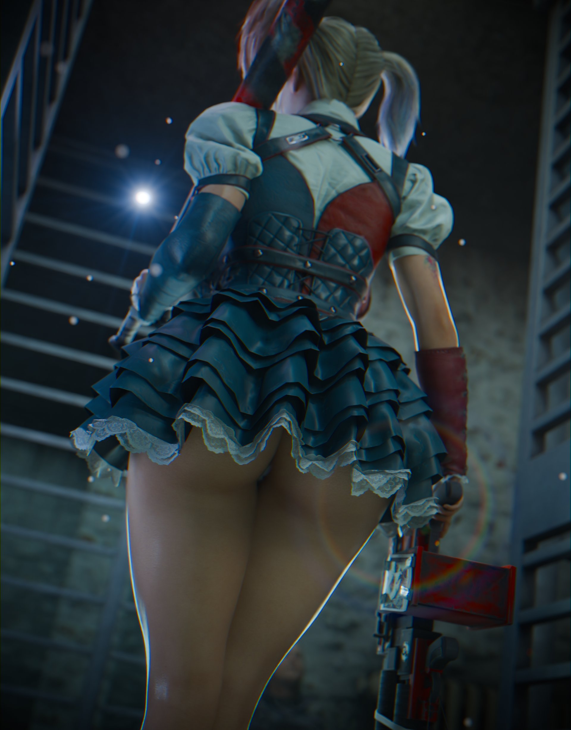 1girls, 3d, ass, batman (series), batman: arkham knight, big ass, blonde hair, dc, dc comics, female, female only, gun, harley quinn, harley quinn (arkham), harley quinn (suicide squad game), solo, solo female, suicide squad, suicide squad: kill the justice league, twintails, vensaku