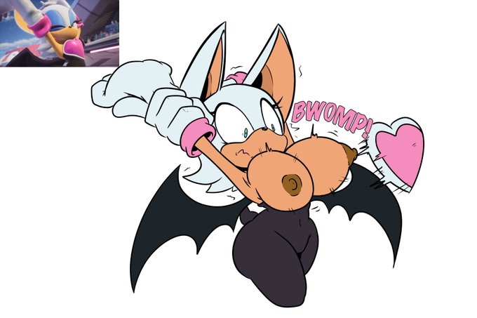 3:2, absurd res, accident, accidental exposure, anthro, areola, armor, bat, big breasts, blue eyeshadow, bodysuit, breastplate, breasts, breasts too big, brown nipples, clothed, clothing, corythec, eyelashes, eyeshadow, female, fur, gloves, green eyes, handwear, hi res, inconvenient boobs, inconvenient breasts, long eyelashes, looking at own breasts, looking down at breasts, looking down at self, makeup, mammal, membrane (anatomy), membranous wings, nipples, raised arms, rouge the bat, sega, shocked, skinsuit, solo, sonic (series), sonic racing crossworlds, sonic the hedgehog (series), stretching, tail, tight clothing, topless, topless female, wardrobe malfunction, white body, white fur, wings