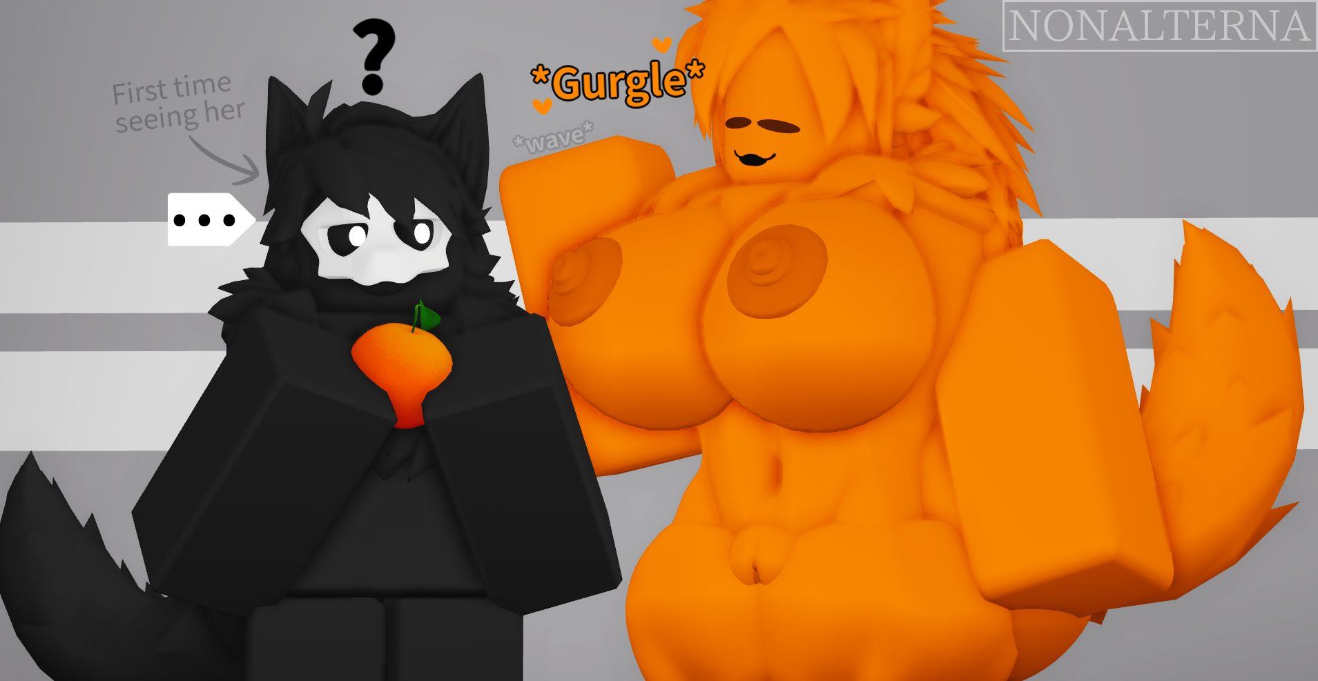 1boy, 1girls, 3d, 3d (artwork), anthro, anthro female, anthro male, anthro only, changed (video game), english text, female, male, naked female, nonalterna, nude female, roblox, robloxian, scp foundation, scp-999, tagme, text