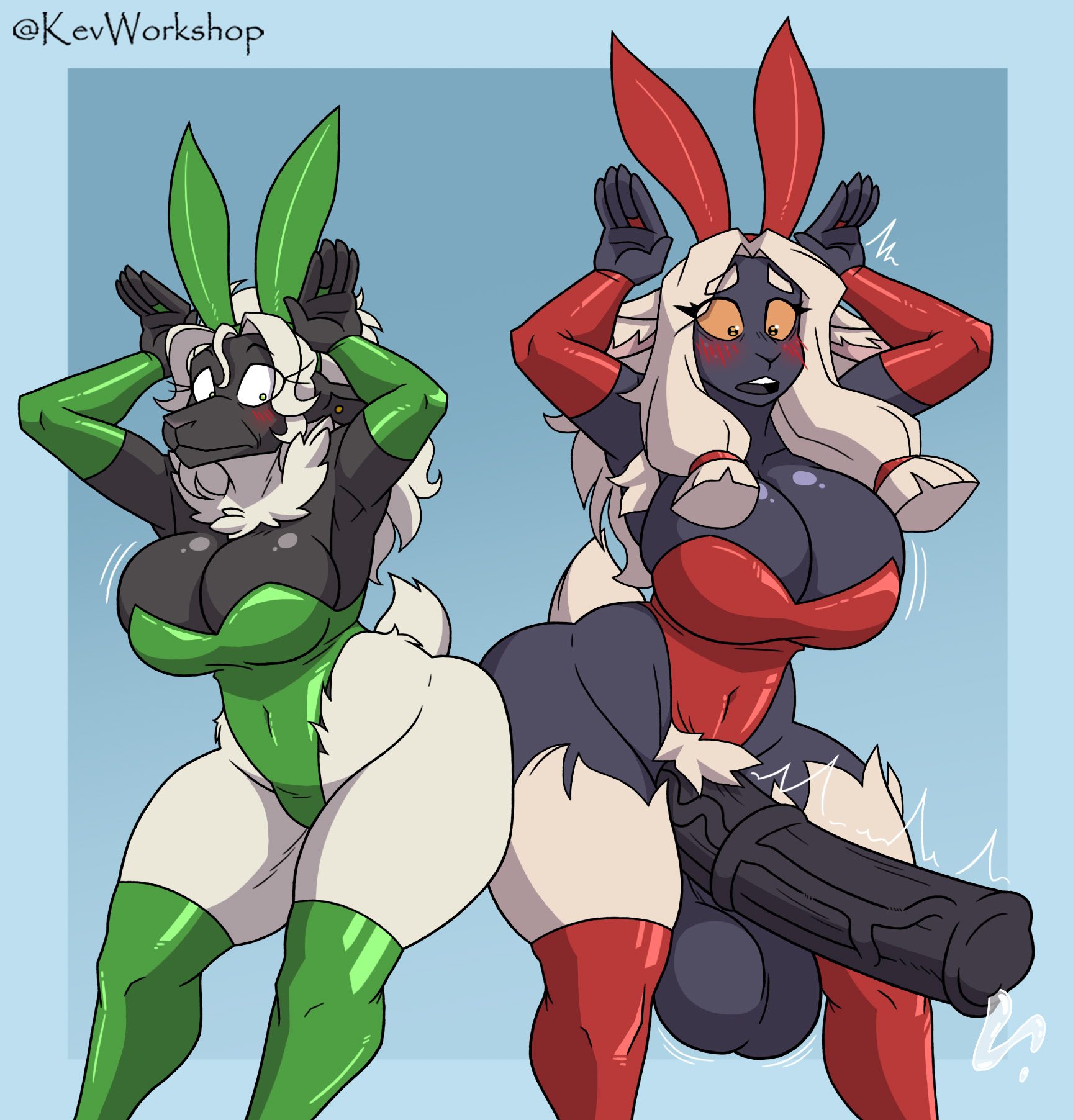 1futa, 1girls, anthro, balls, bunny suit, canon futa, female, furry, futanari, horsecock, horsecock futa, huge balls, huge cock, intersex, kevworkshop, monster girl, penis, reinette (nanokindred), sheep