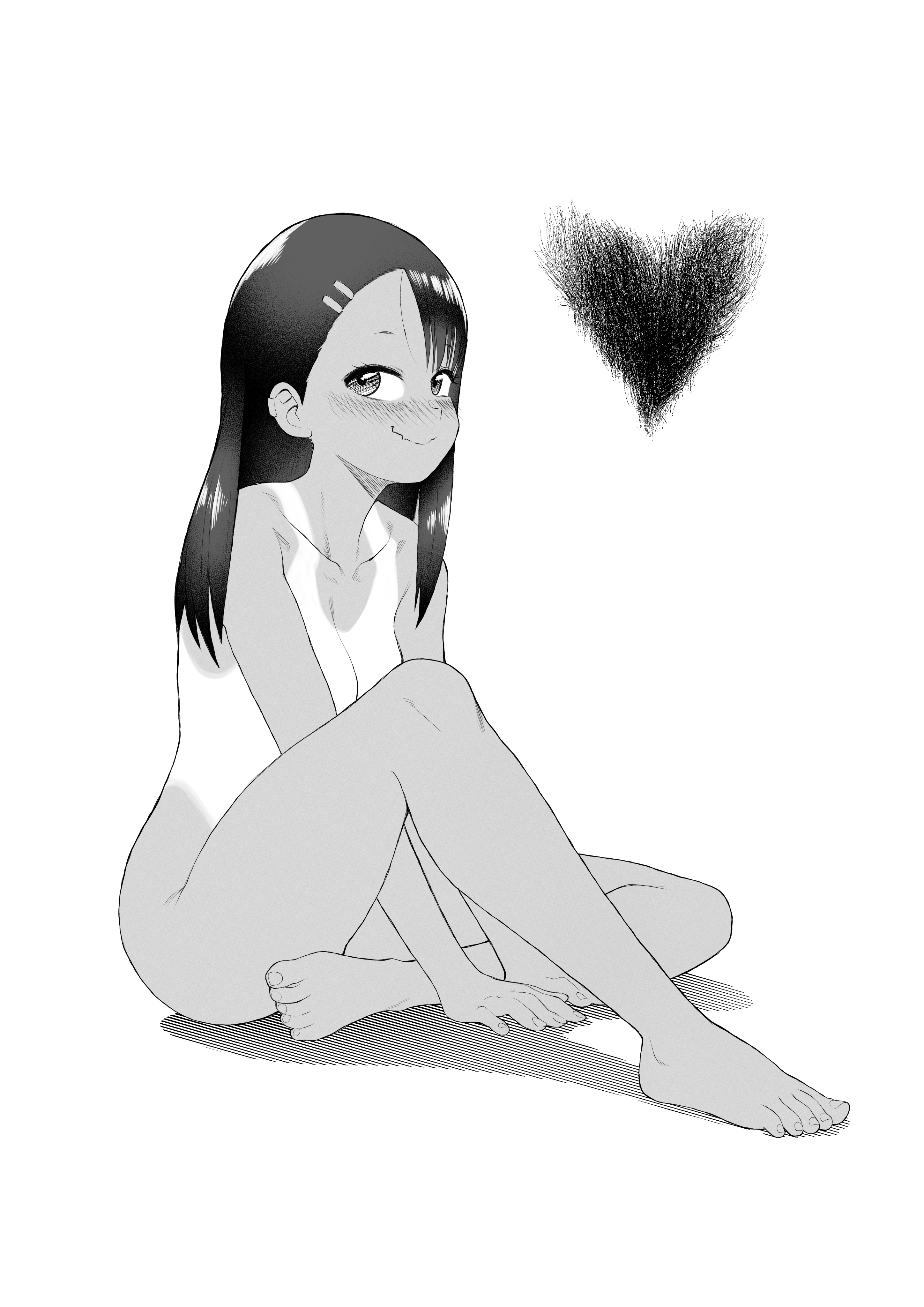 1girls, barefoot, breasts, cloudxmoe, female, happy, hayase nagatoro, looking at another, looking up, nude, please don't bully me, nagatoro, sitting, small breasts, smiling at viewer, solo, solo female