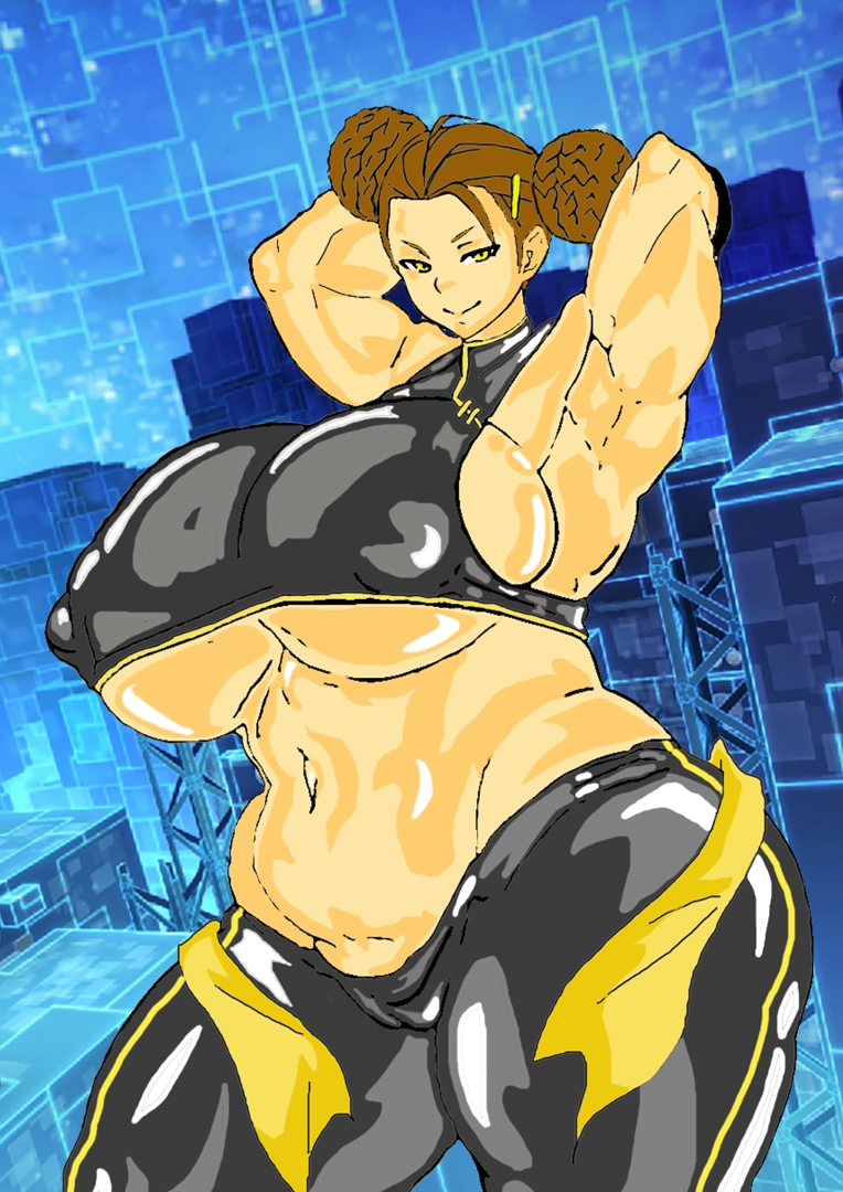 1girls big_ass big_breasts big_butt brown_hair chubby digimon digimon_story digimon_story:_cyber_sleuth fei_wong_tomoe_ignacio female female_only human pompoms solo venus_body