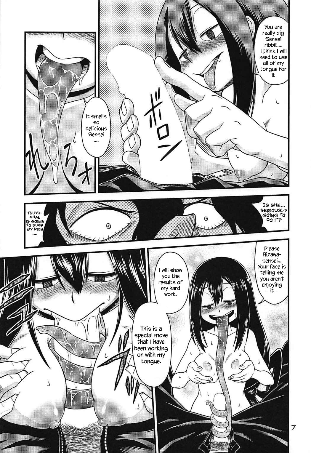 1boy, 1girls, age difference, areola, areolae, big penis, black and white, blowjob, blush, bottomless, breasts, breasts out, censored, comic, drooling, english, english text, exposed breasts, fellatio, female, femdom, forced, hand on breast, hand on penis, licking, licking penis, long tongue, looking at partner, male, male/female, manga, my hero academia, naked, nipples, no bra, no panties, non consensual, nude, nude female, oda haiji, older male, oppai, page 7, page number, paizuri, penis, penis out, perky breasts, pubic hair, rape, right to left, saliva, saliva trail, shocked, shouta aizawa, size difference, speech bubble, straight, student, sucking, surprised, teacher, teacher and student, teenager, text, tongue, tongue out, topless, tsuyu asui, young, younger female