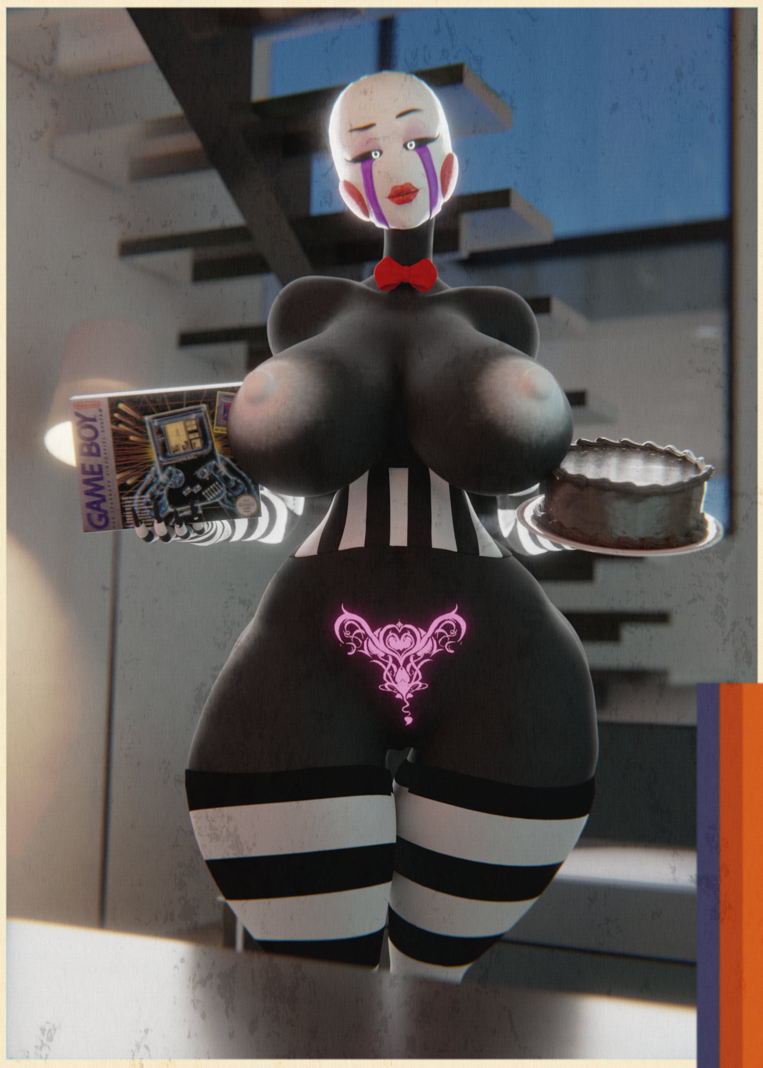 3d, classic fnaf 2 marionette, classic fnaf 2 puppet, female, female only, five nights at freddy's, five nights at freddy's 2, marionette (fnaf), mask, original fnaf 2 marionette, original fnaf 2 puppet, painting, puppet (fnaf), solo, sunr4y, sunr4y w0rksh0p, thick thighs, topknot