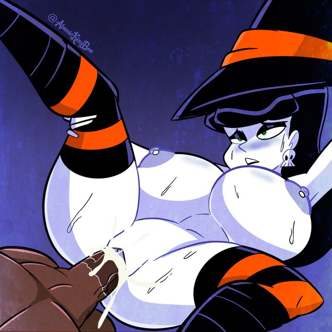 1boy, 1girls, areola, areolae, artist name, ass, atomickingboo, big ass, big breasts, black hair, black lipstick, breasts, bust, busty, cum, curvaceous, curvy, curvy figure, dark skin, dark-skinned male, female, female focus, goth, goth girl, green eyes, hair, halloween, halloween costume, hips, hourglass figure, huge ass, huge breasts, interracial, light skin, light-skinned female, lindel dollice quilten, lipstick, long hair, male, male/female, oc, original, original character, pale skin, pale-skinned female, penetration, penis, pussy, sex, straight, the besties (atomickingboo), thick legs, thick thighs, thighs, top heavy, topless, unseen male face, upper body, vagina, vaginal penetration, voluptuous, wide hips, witch, witch hat