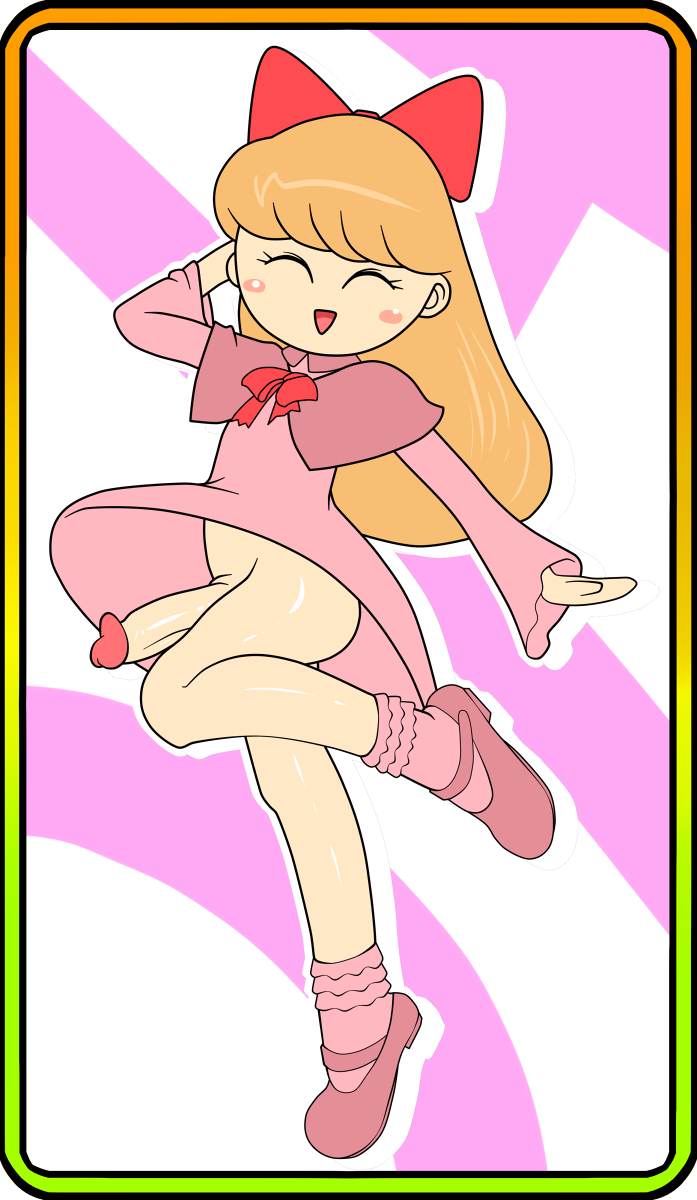 1futa a- big_penis blonde_hair bottomless bow card_hero closed_eyes clothed clothing dress erection flat_chest futa_only futanari human intersex jun_(card_hero) light-skinned_futanari light_skin long_hair mary_janes no_panties open_mouth orange_hair pale_skin partially_clothed pose smile socks solo solo_futa