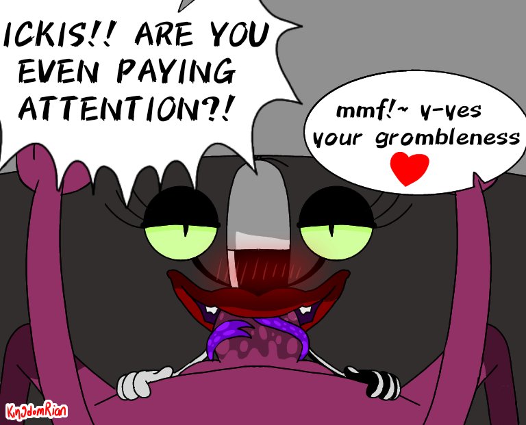 aaahh!!!_real_monsters black_and_white_skin blush boner green_eyes ickis licking_penis looking_at_viewer nickelodeon oblina purple_fur the_gromble