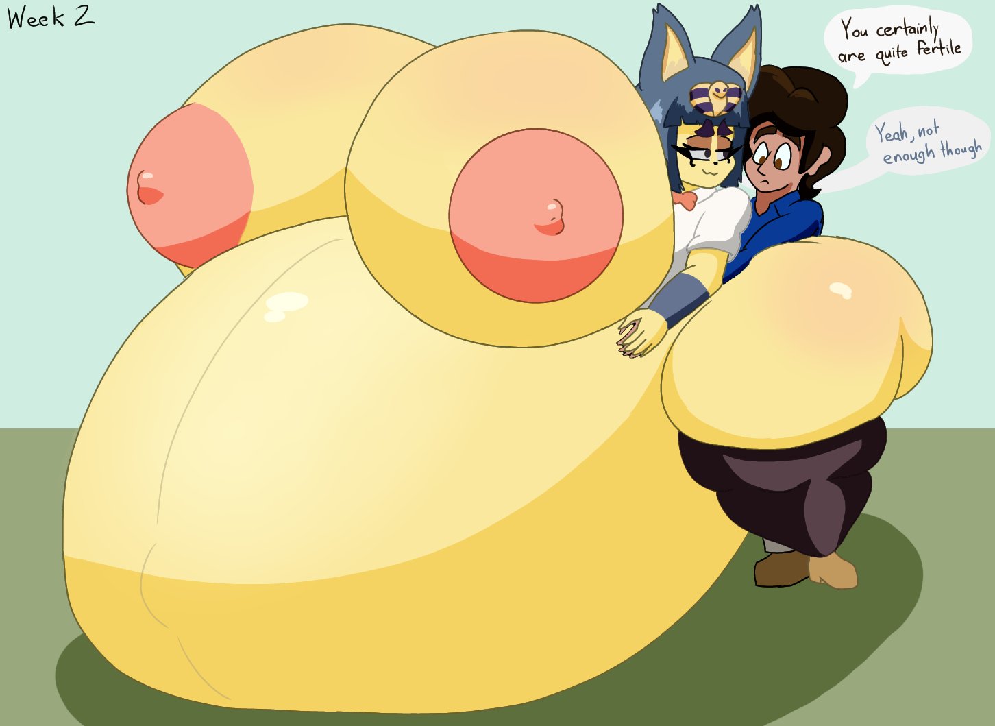 2022, animal crossing, ankha, ankha (animal crossing), ankha simpson (user3345), big breasts, breasts, english text, female, huge breasts, hyper pregnancy, justin (user3345), nintendo, nipples, original characters, pregnant, tagme, text, thick thighs, thighs, user3345, wide hips