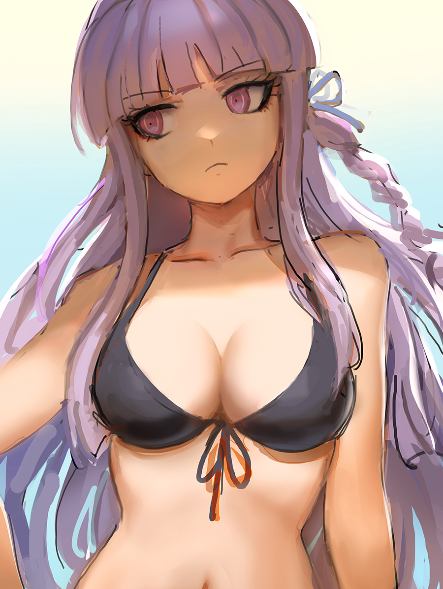 1girls bikini bikini_top black_bikini black_bikini_top black_swimsuit breasts cleavage close-up danganronpa danganronpa:_trigger_happy_havoc danganronpa_1 danganronpa_s:_ultimate_summer_camp female female_focus female_only front-tie_bikini front-tie_top front_view human human_focus human_only kirigiri_kyouko light-skinned_female light_skin looking_away looking_to_the_side medium_breasts purple_eyes purple_hair qosic smooth_skin solo solo_female solo_focus swimsuit upper_body